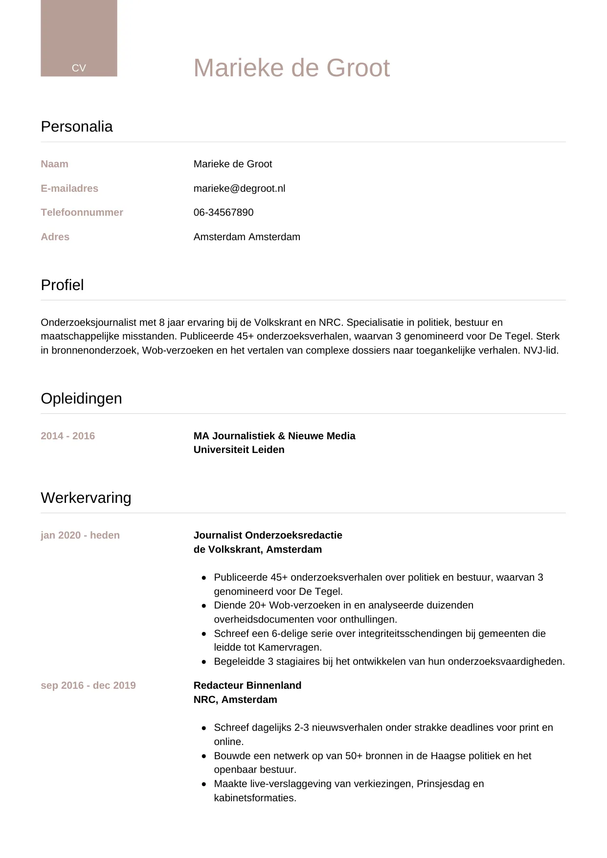CV Luxe voor journalist