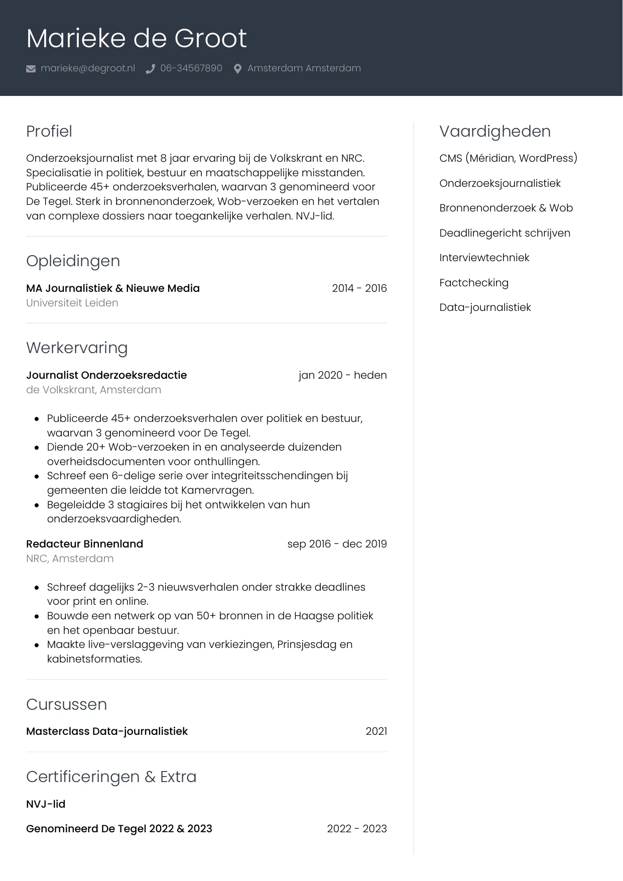CV Professioneel voor journalist