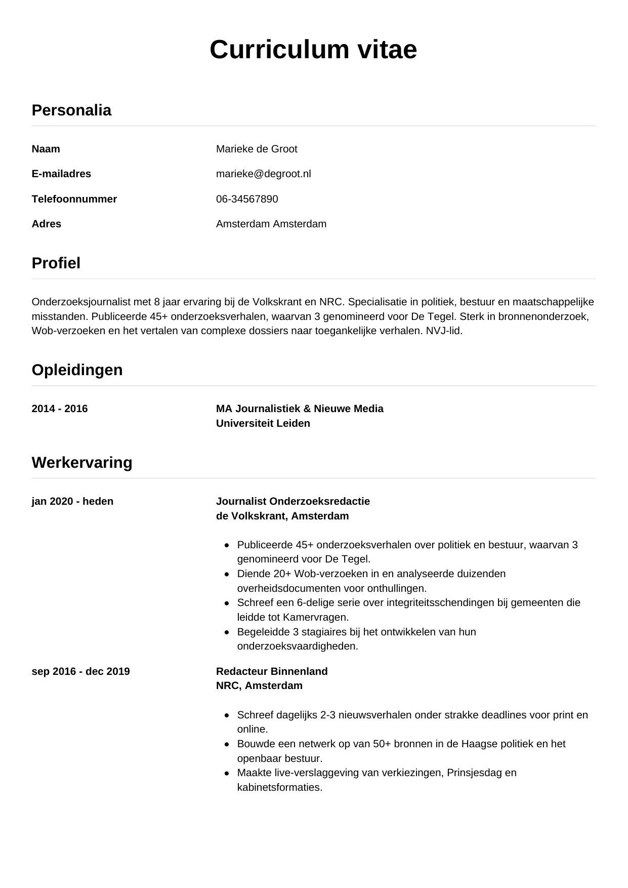 CV Simpel voor journalist