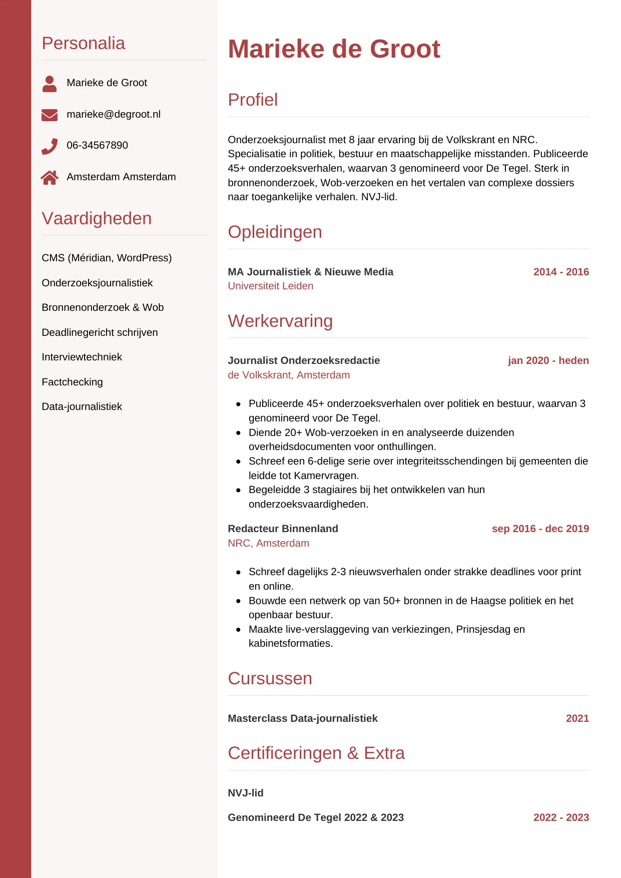 CV Verticaal voor journalist
