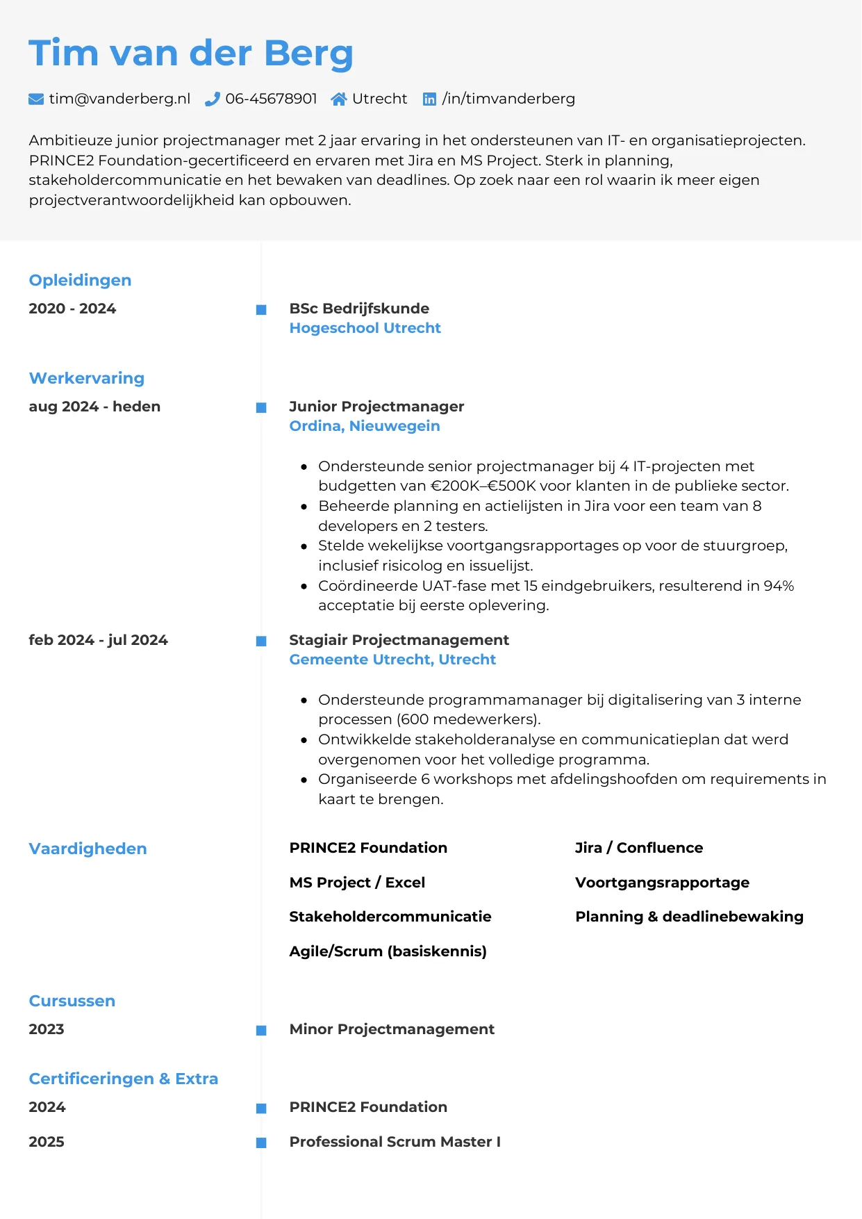 CV Chrono voor junior projectmanager