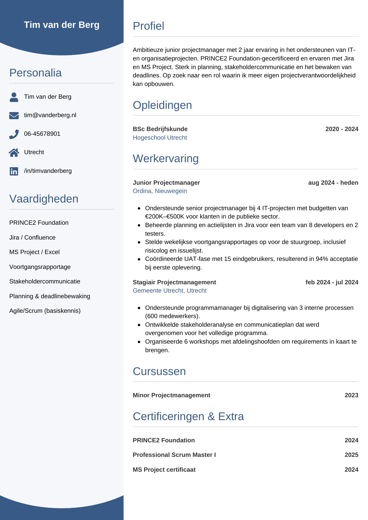 CV Circulair voor junior projectmanager