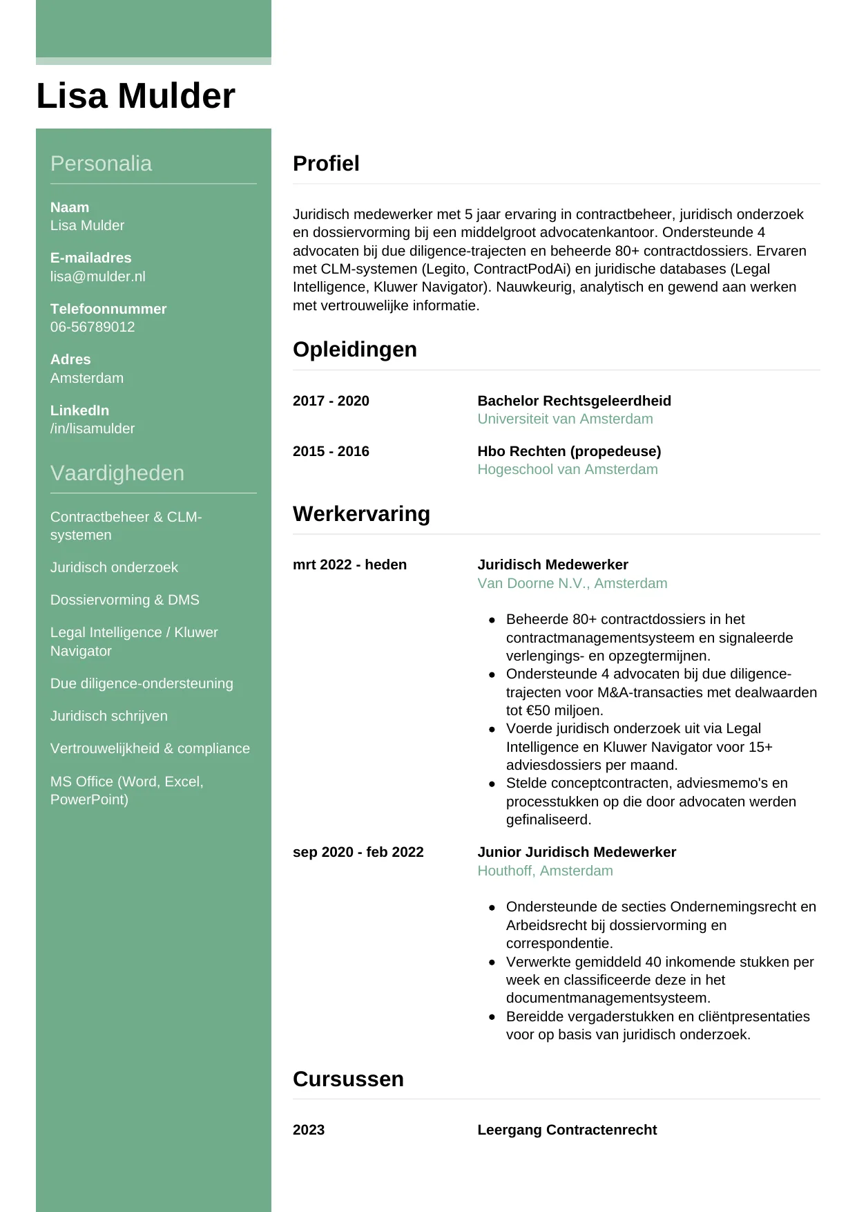 CV Casual voor juridisch medewerker