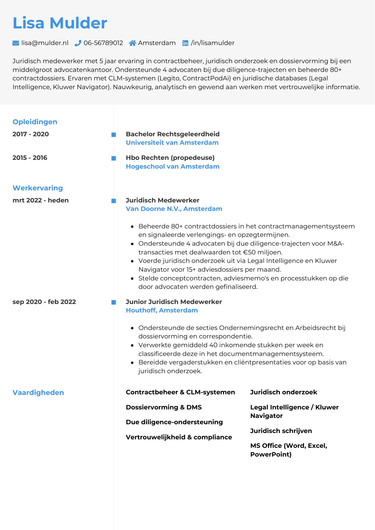CV Chrono voor juridisch medewerker