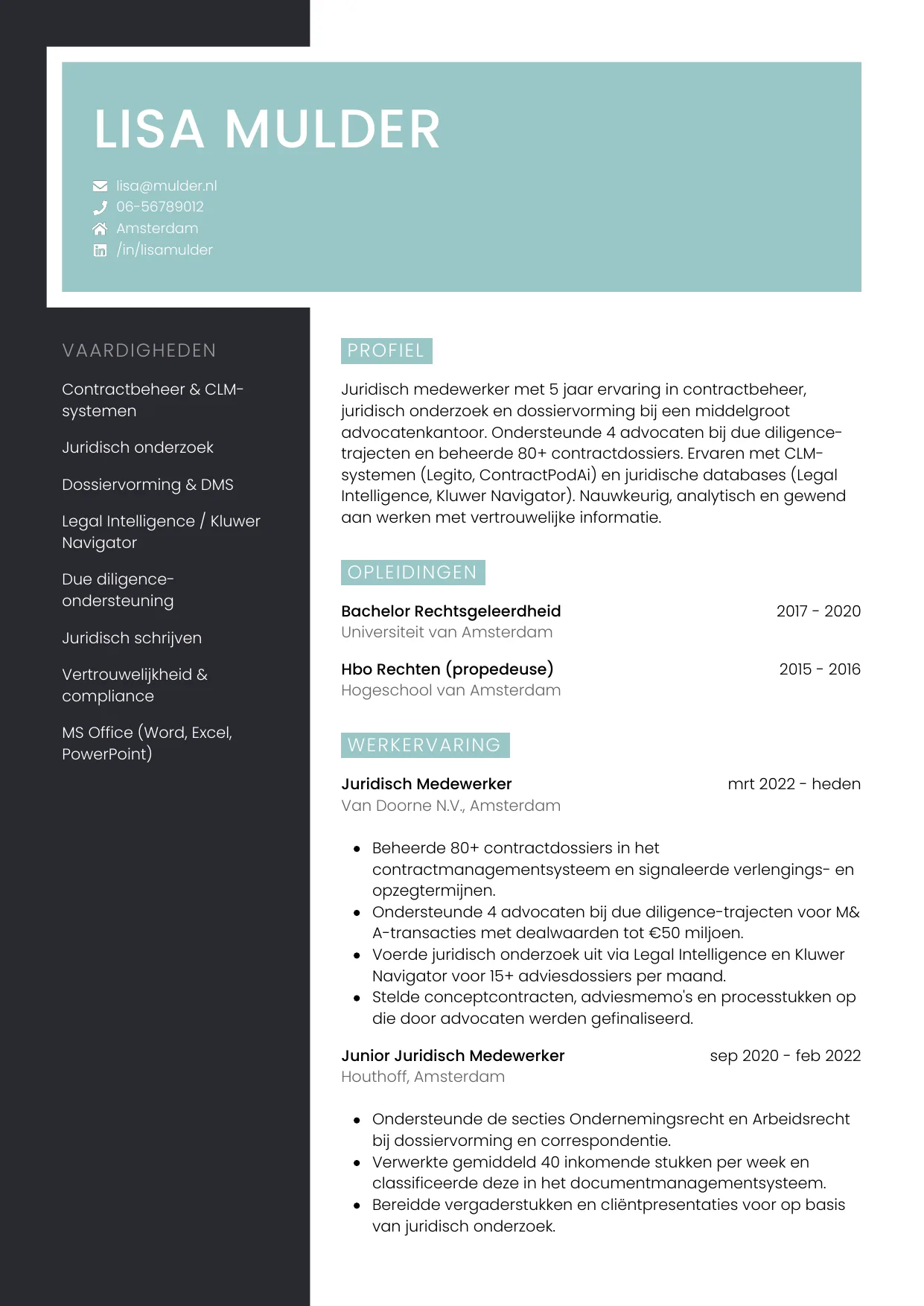 CV Elegant voor juridisch medewerker