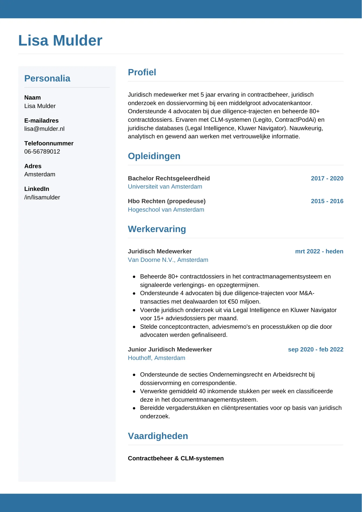 CV Horizontaal voor juridisch medewerker