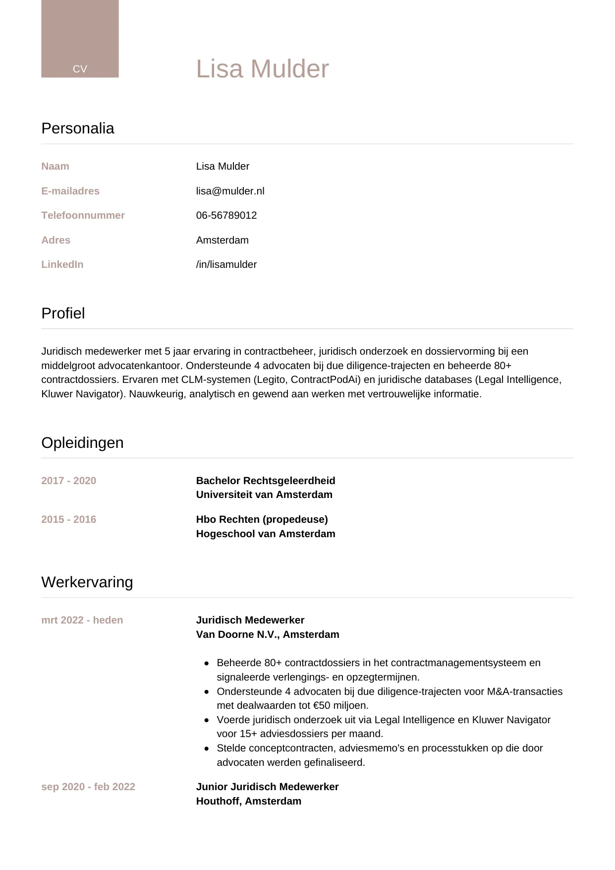 CV Luxe voor juridisch medewerker
