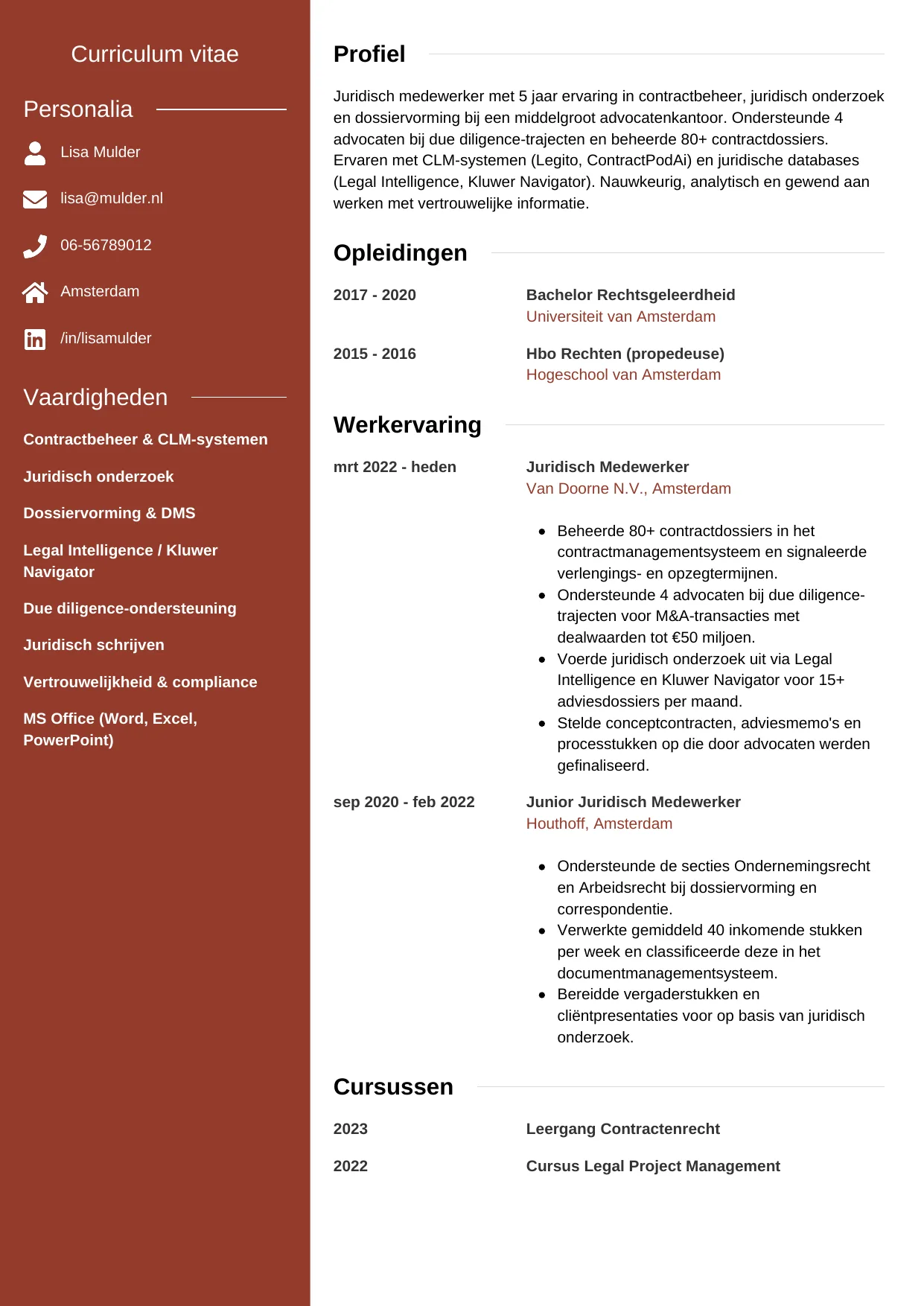 CV Modern voor juridisch medewerker