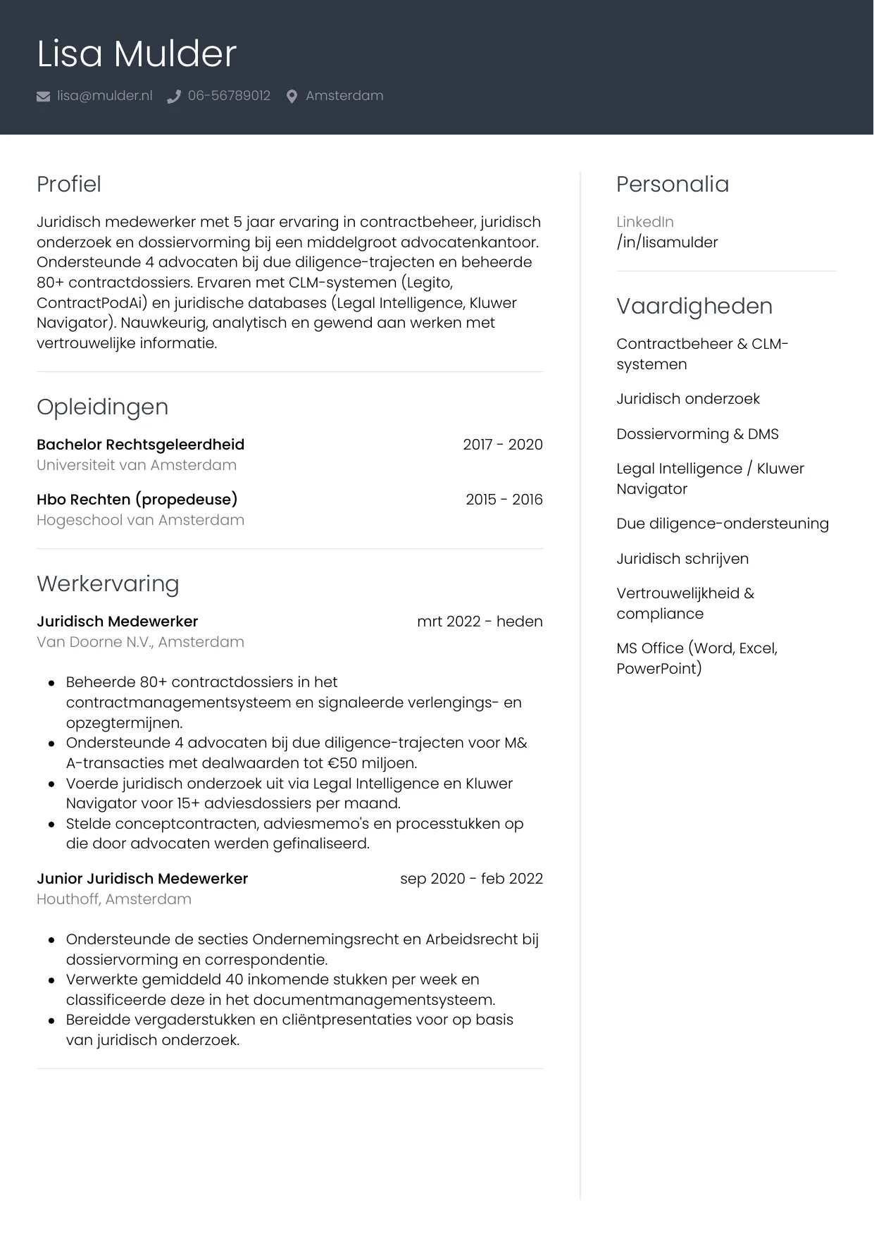 CV Professioneel voor juridisch medewerker