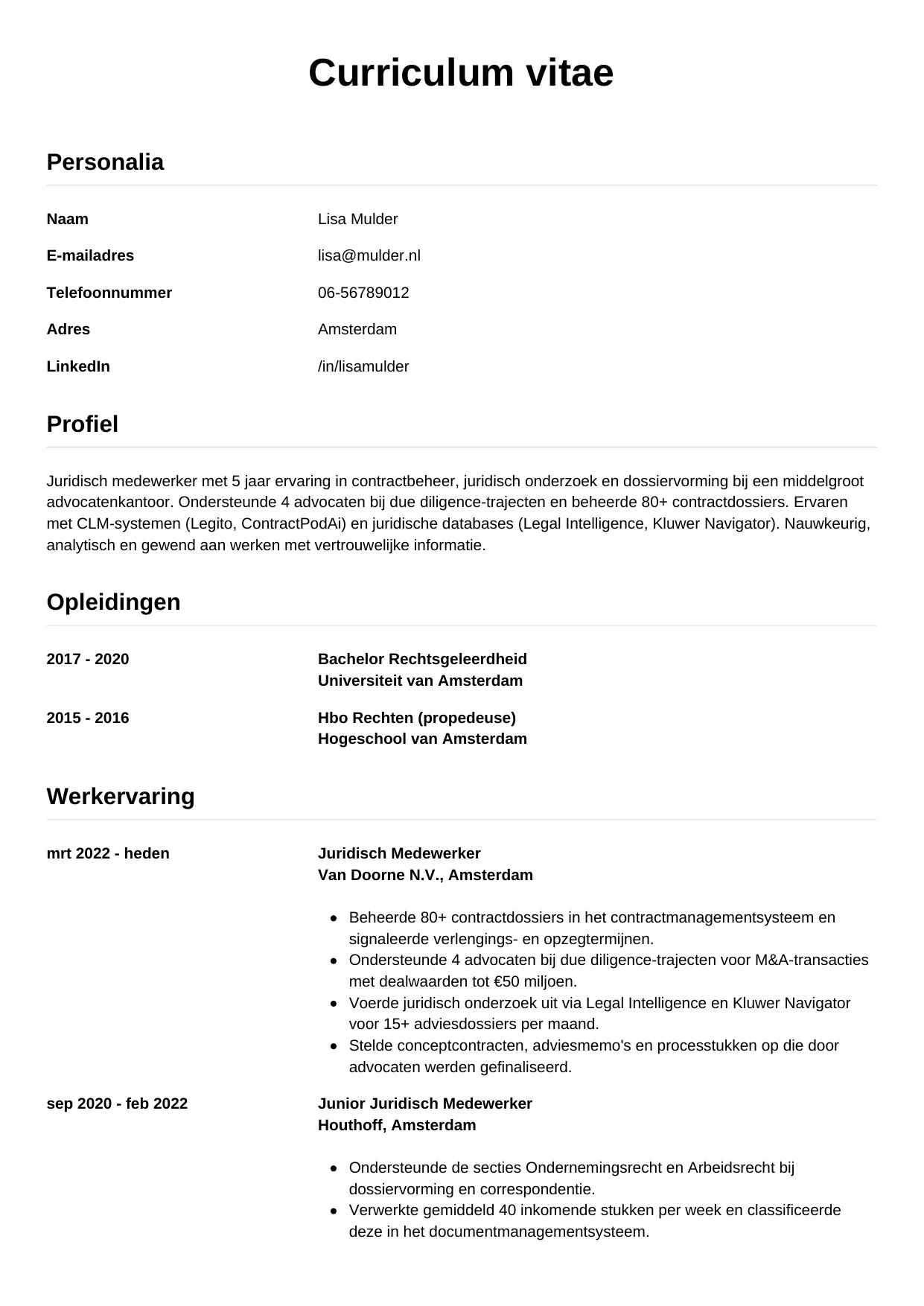 CV Simpel voor juridisch medewerker