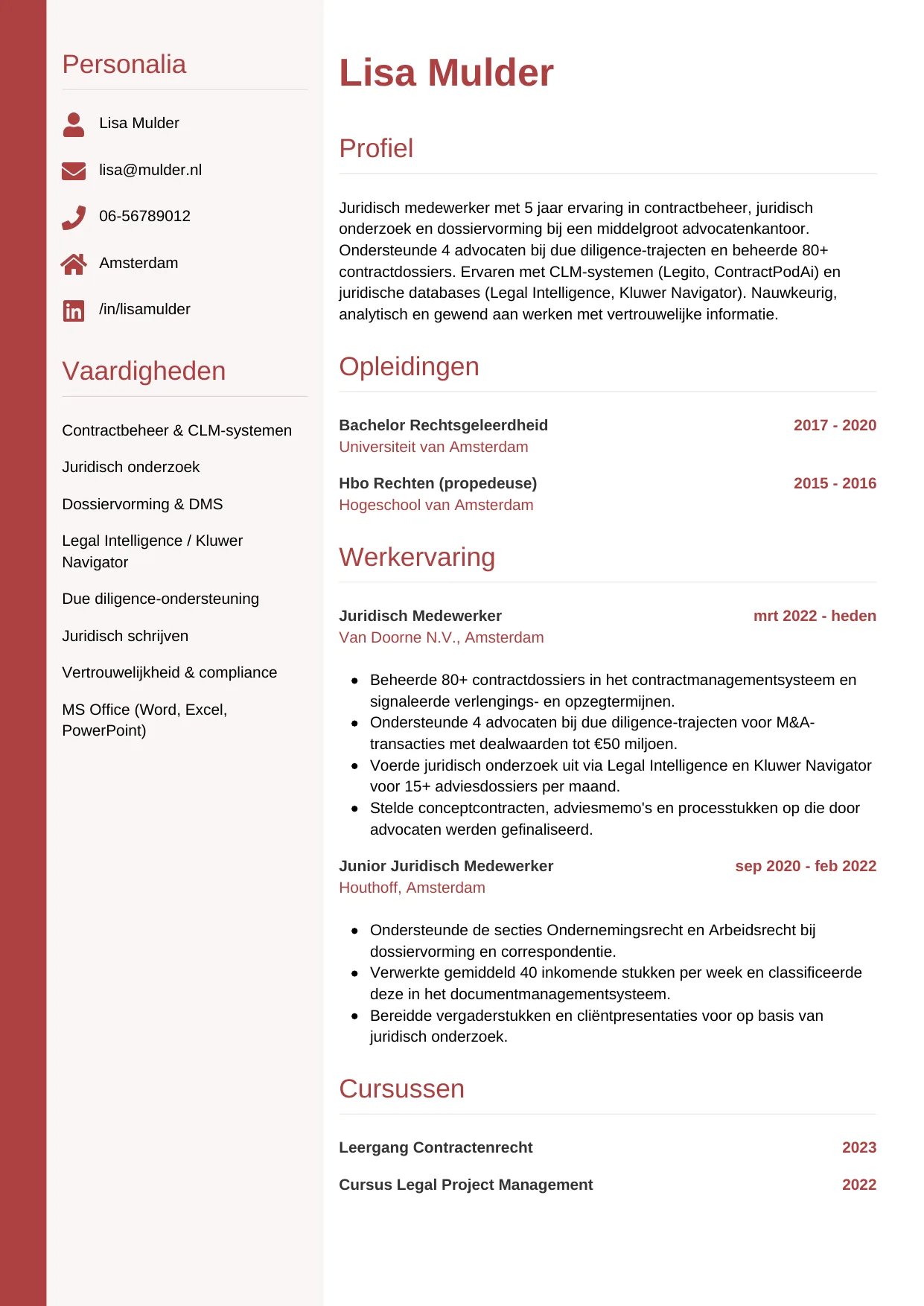 CV Verticaal voor juridisch medewerker
