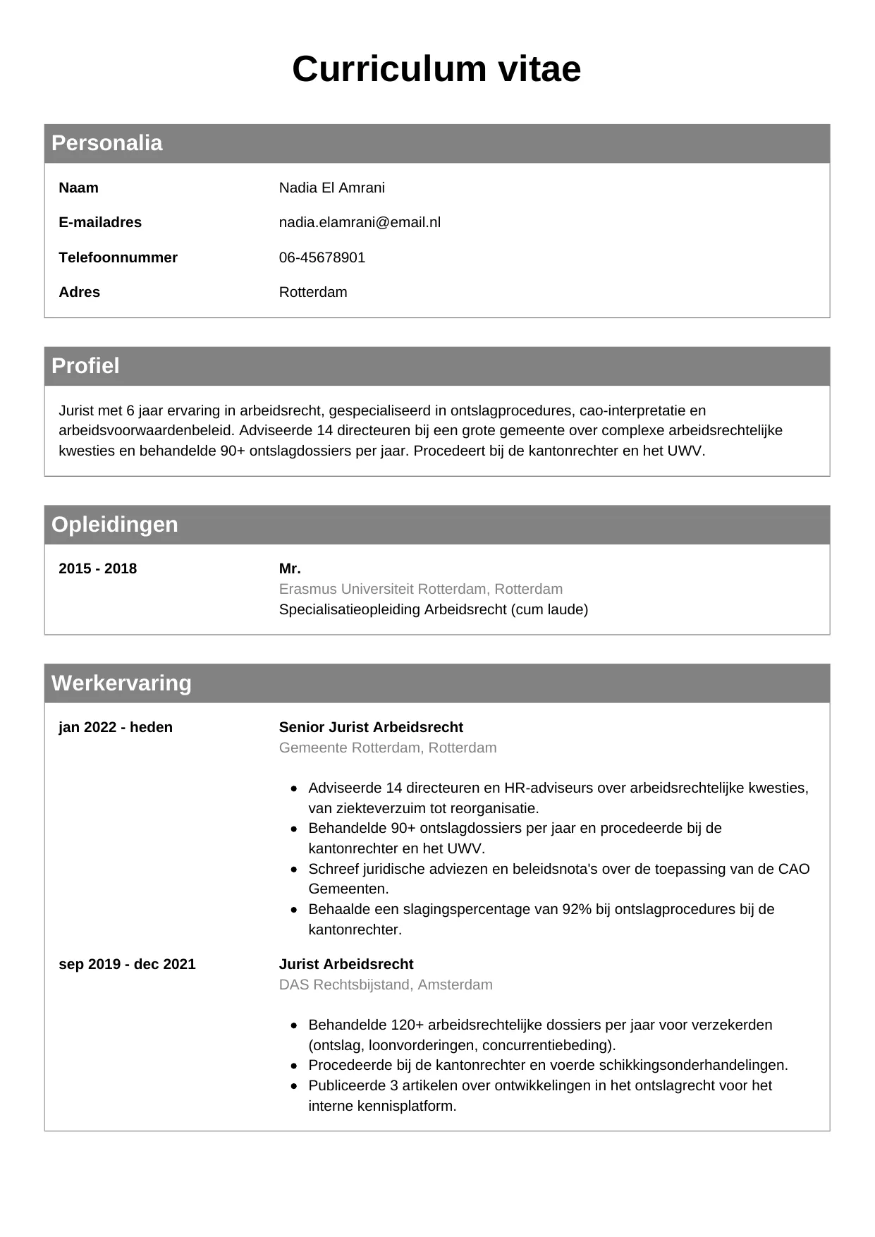 CV Klassiek voor jurist