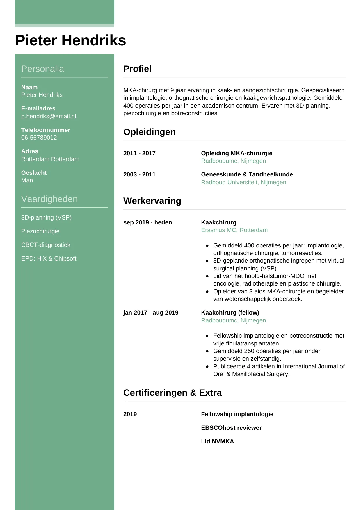 CV Casual voor kaakchirurg