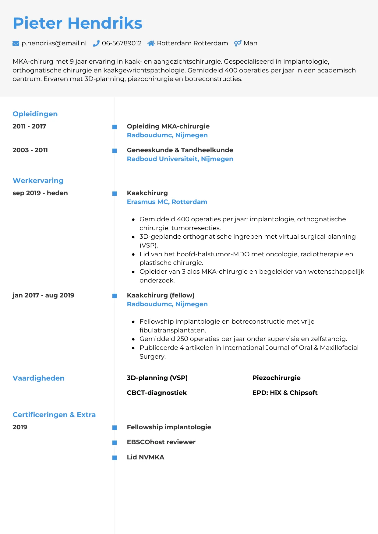 CV Chrono voor kaakchirurg