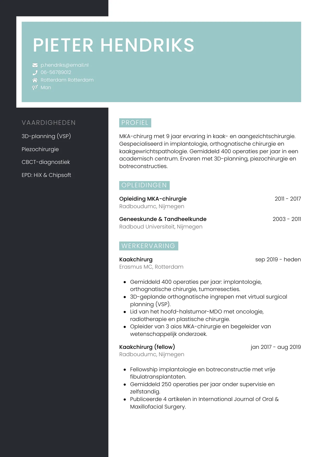 CV Elegant voor kaakchirurg