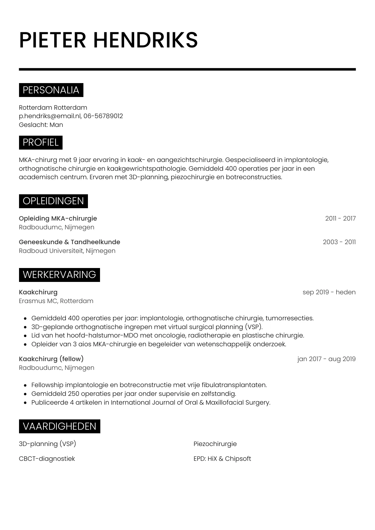 CV Metro voor kaakchirurg