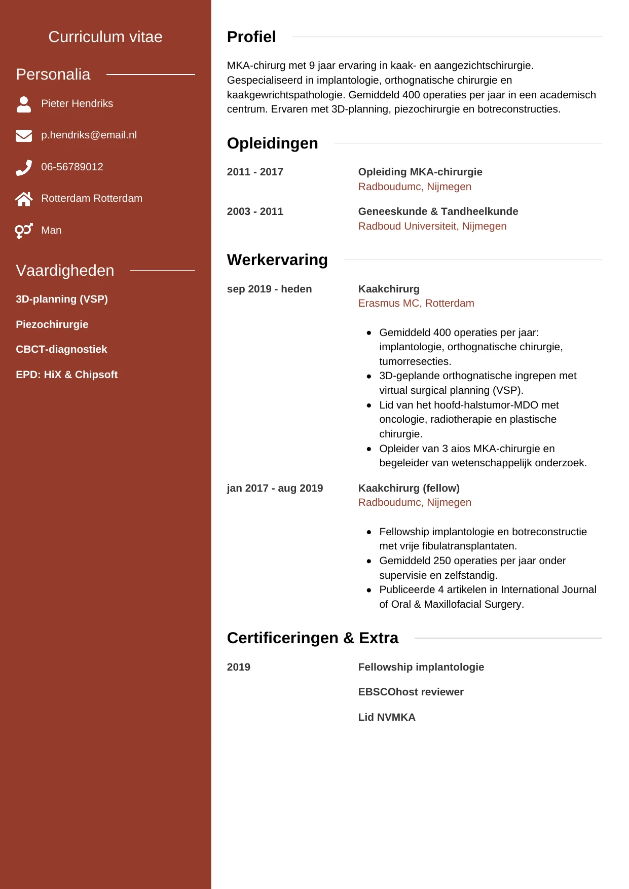 CV Modern voor kaakchirurg