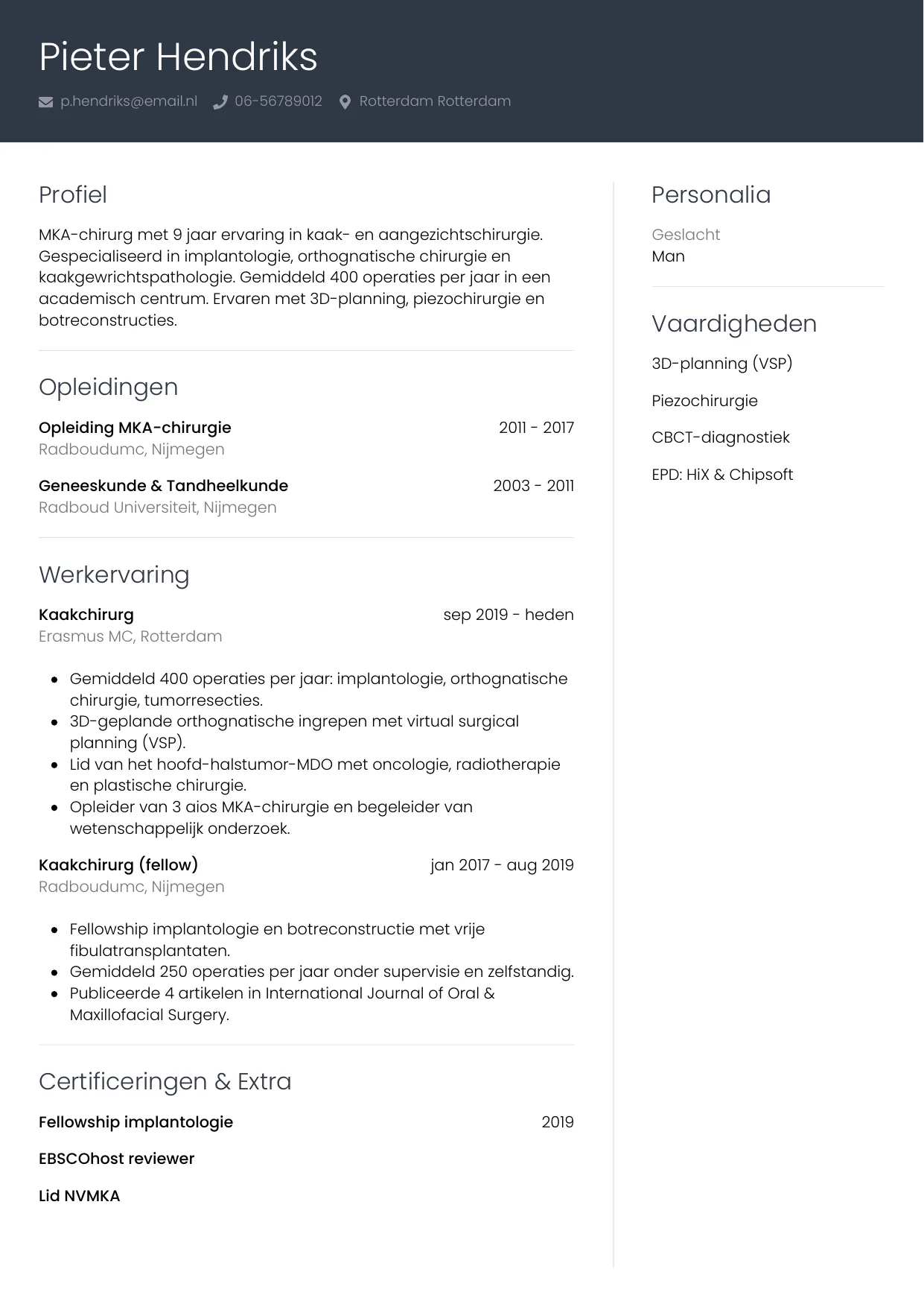 CV Professioneel voor kaakchirurg