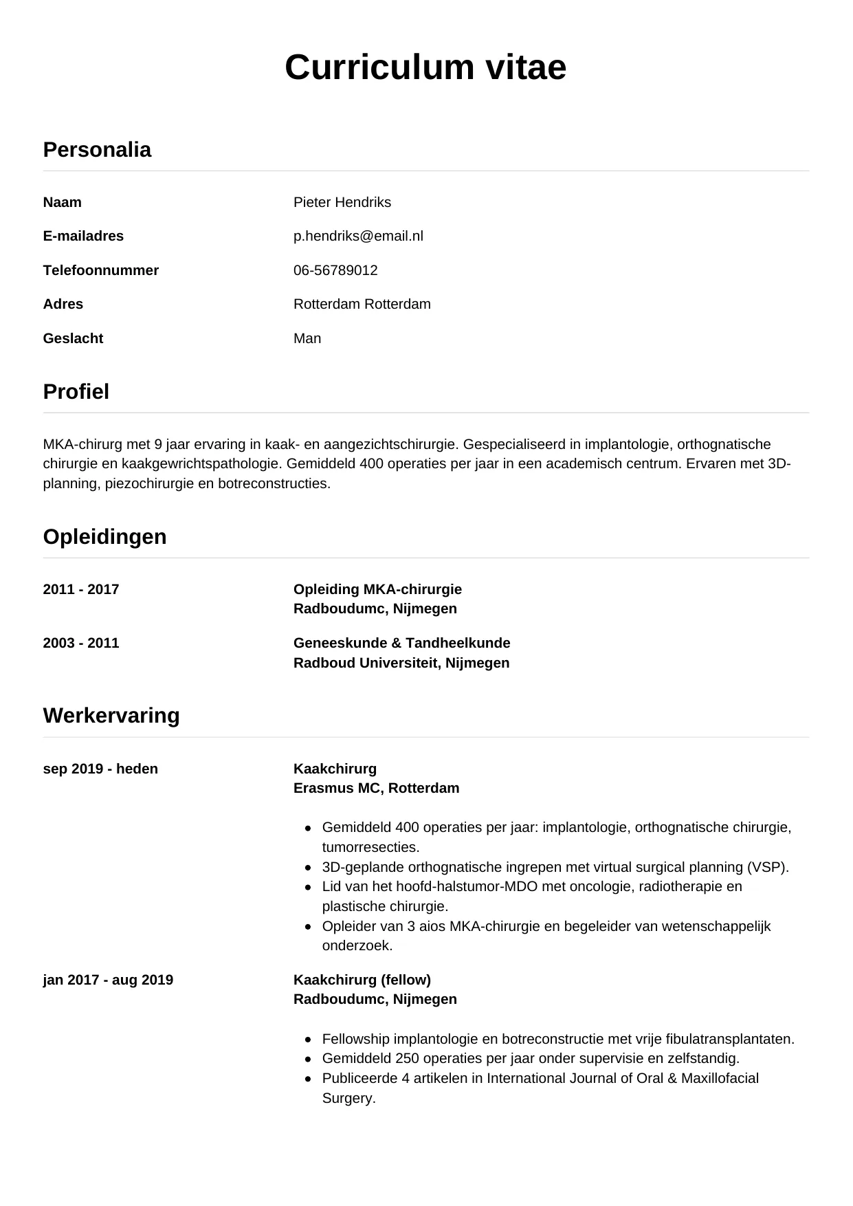 CV Simpel voor kaakchirurg