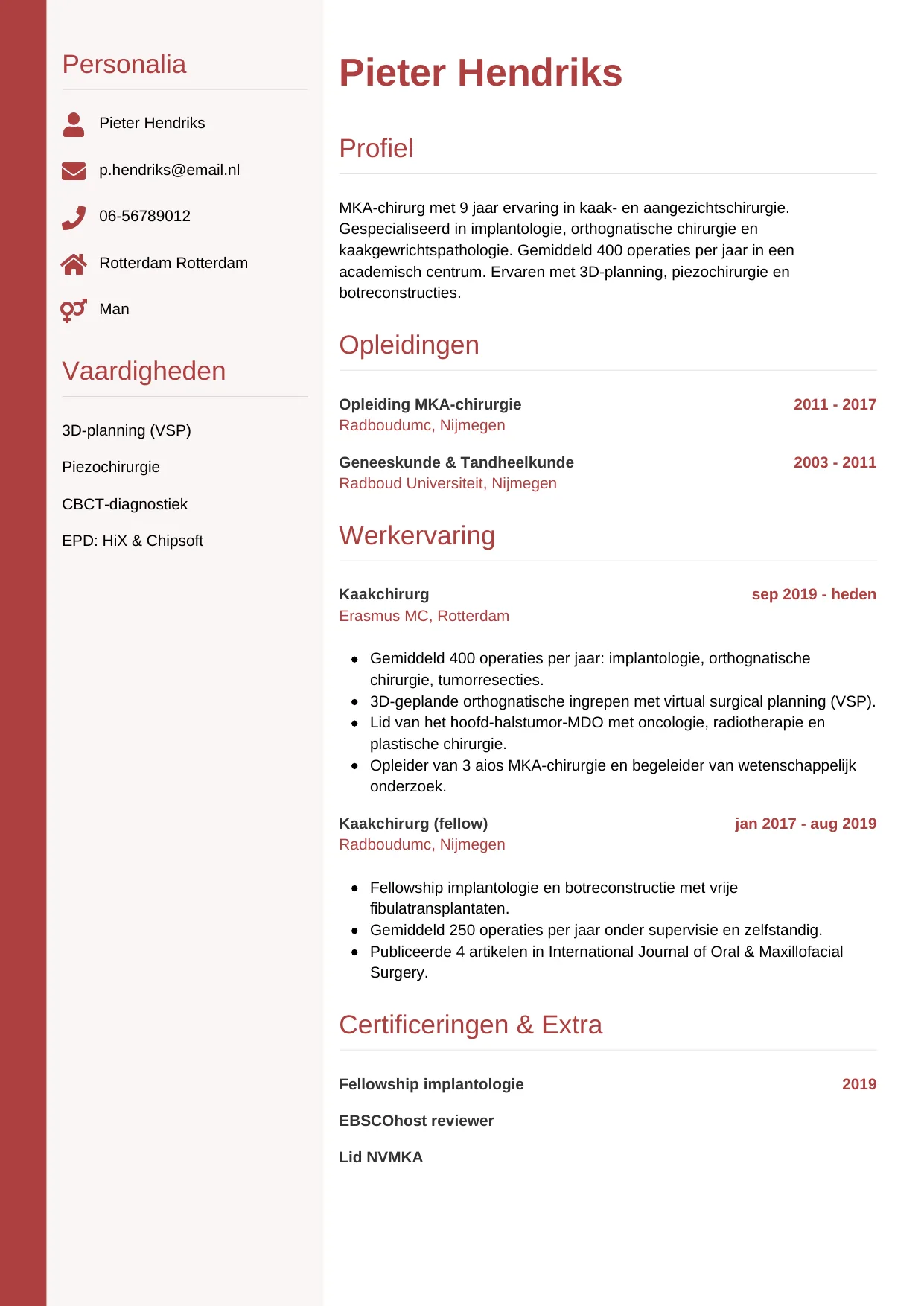 CV Verticaal voor kaakchirurg