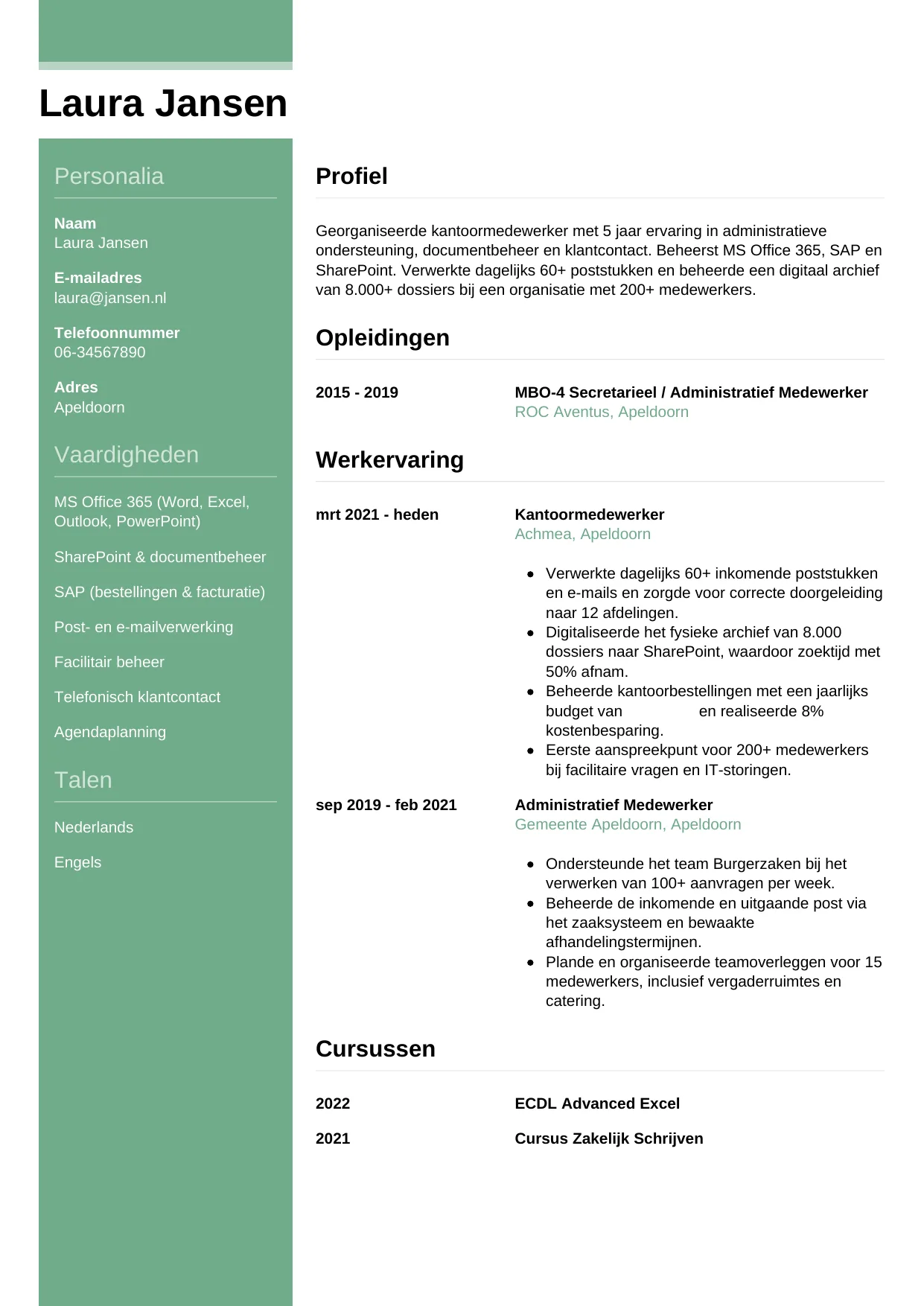 CV Casual voor kantoormedewerker