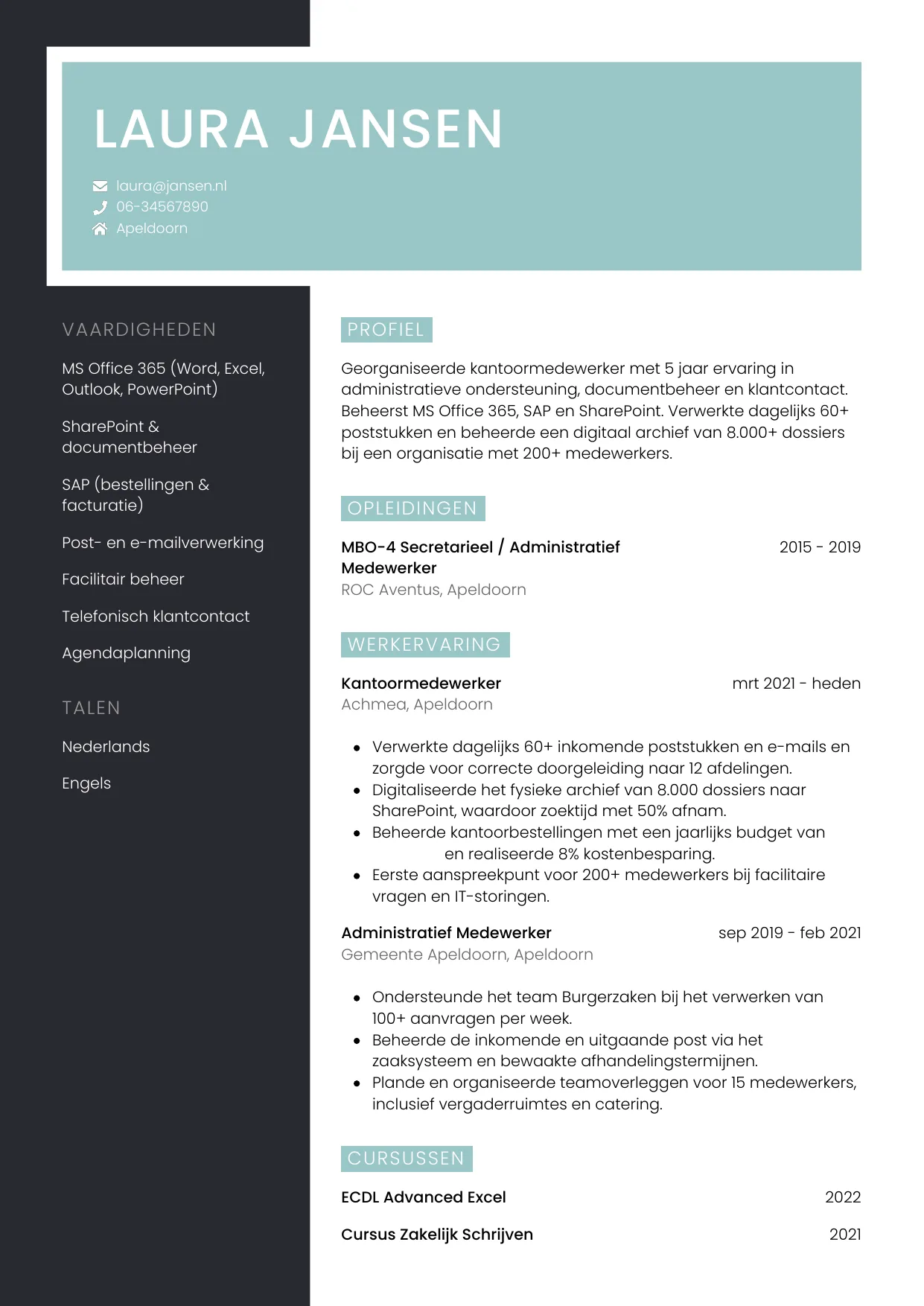 CV Elegant voor kantoormedewerker