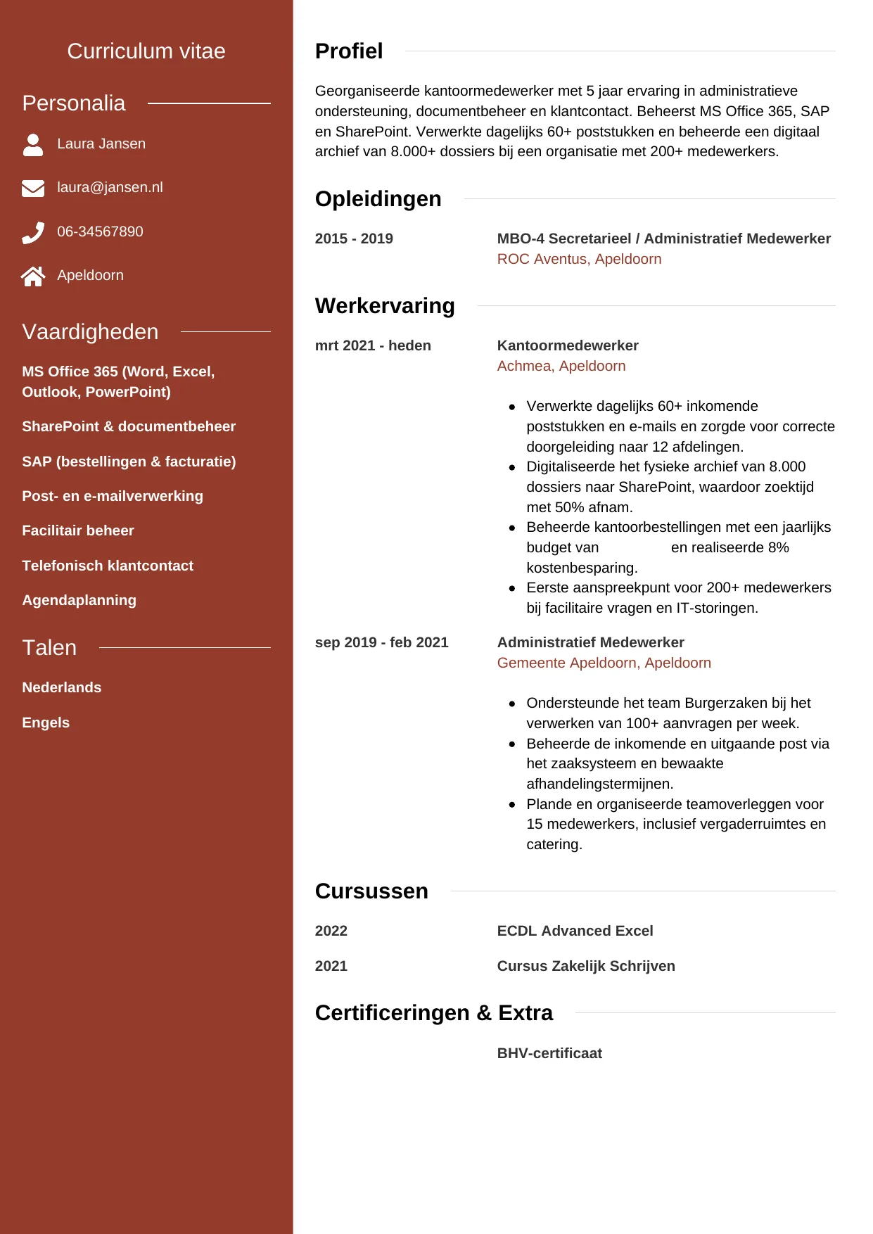 CV Modern voor kantoormedewerker