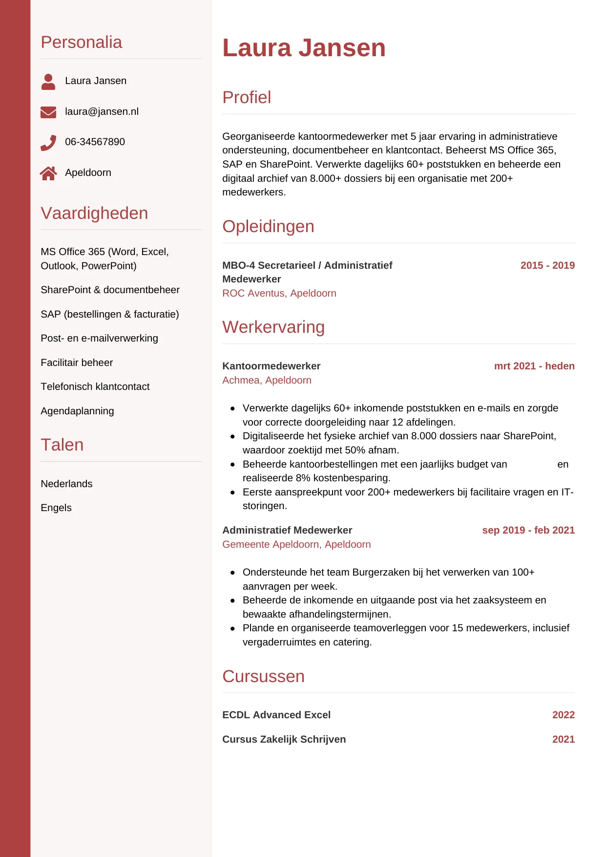 CV Verticaal voor kantoormedewerker