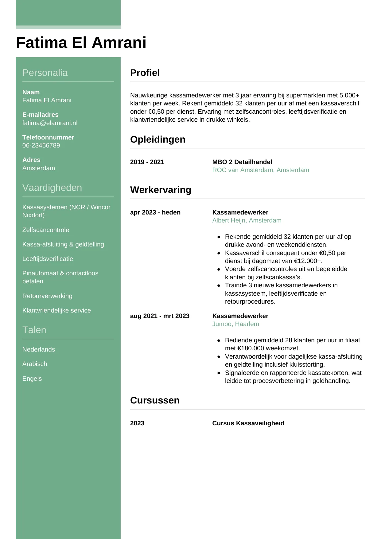 CV Casual voor kassamedewerker