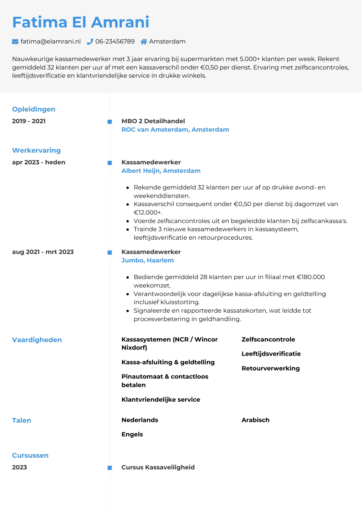 CV Chrono voor kassamedewerker