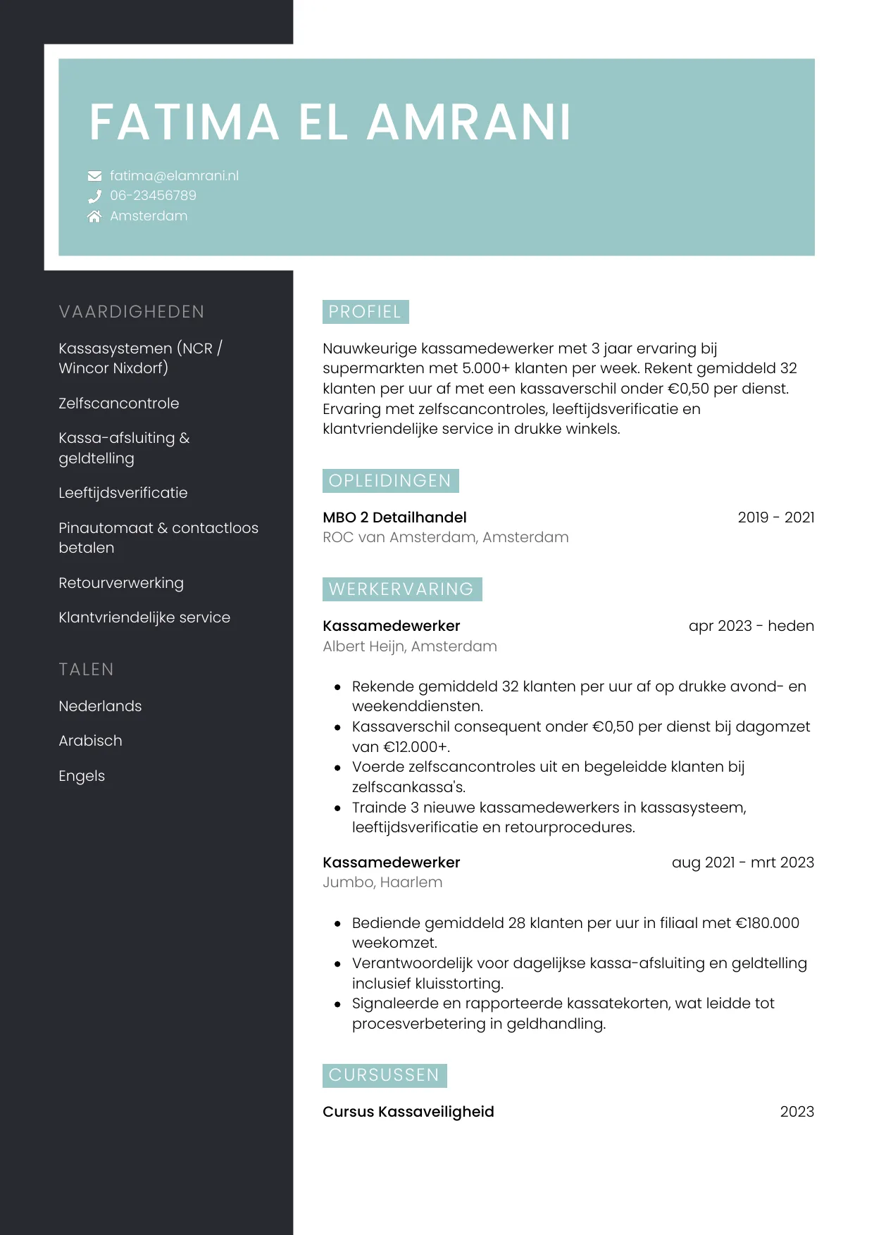 CV Elegant voor kassamedewerker