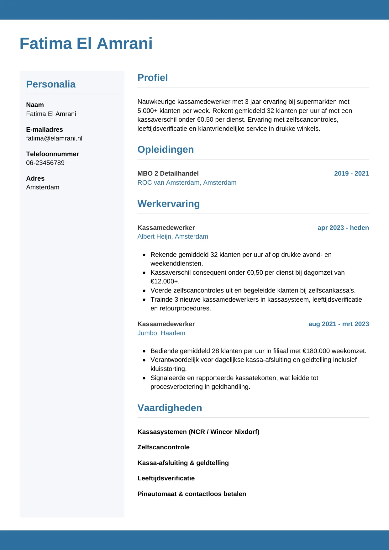 CV Horizontaal voor kassamedewerker