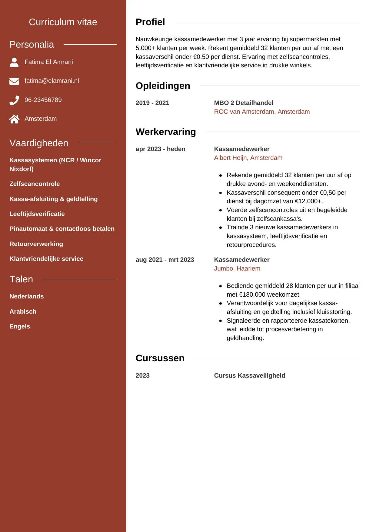 CV Modern voor kassamedewerker