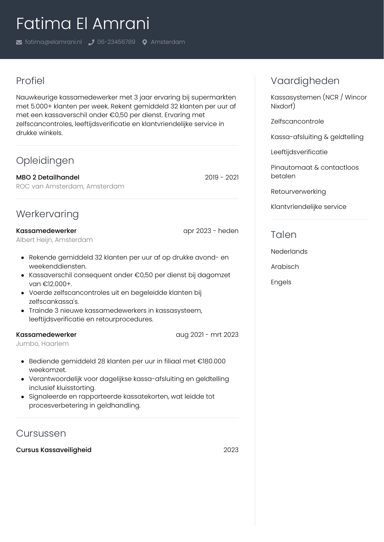 CV Professioneel voor kassamedewerker