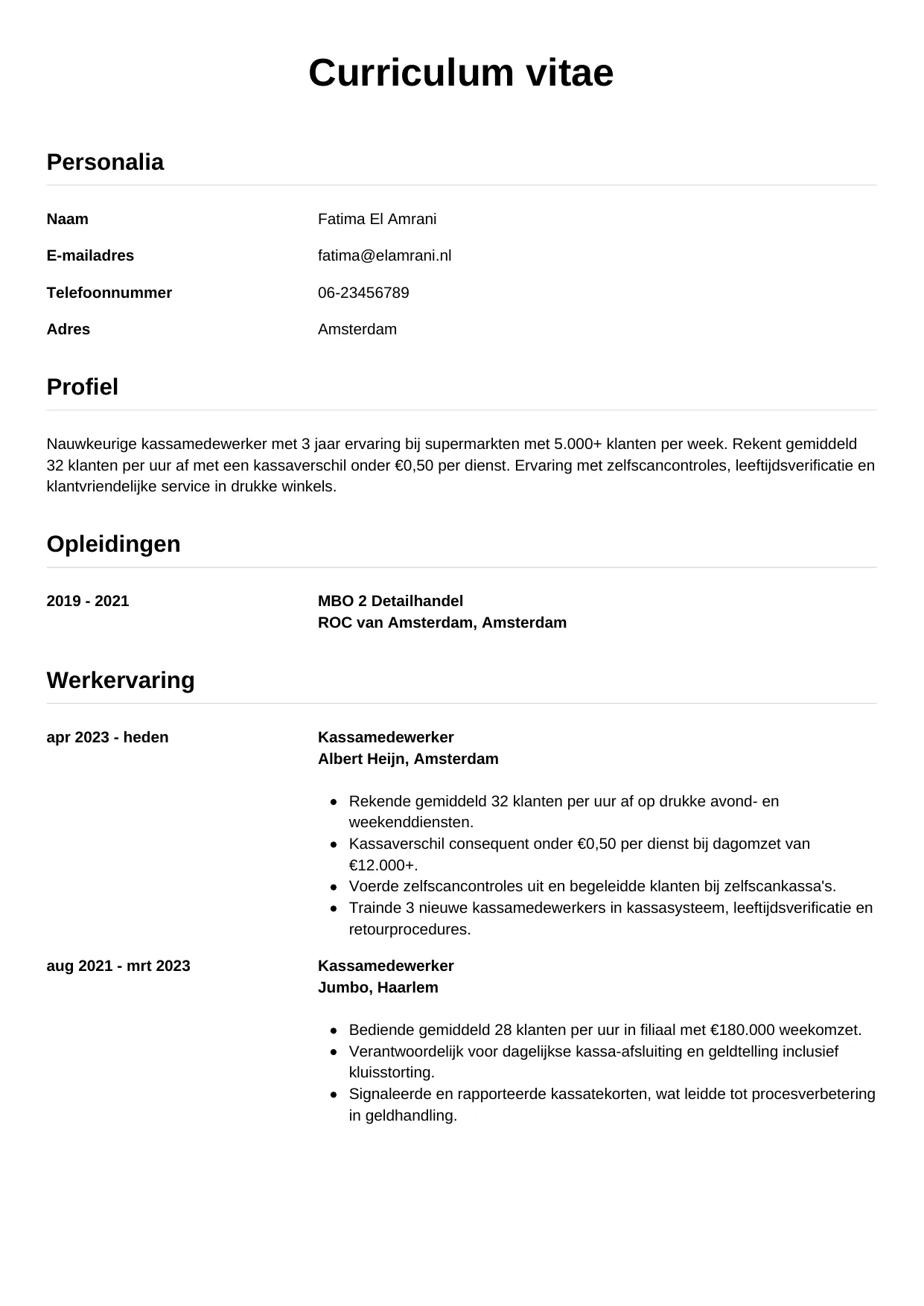 CV Simpel voor kassamedewerker