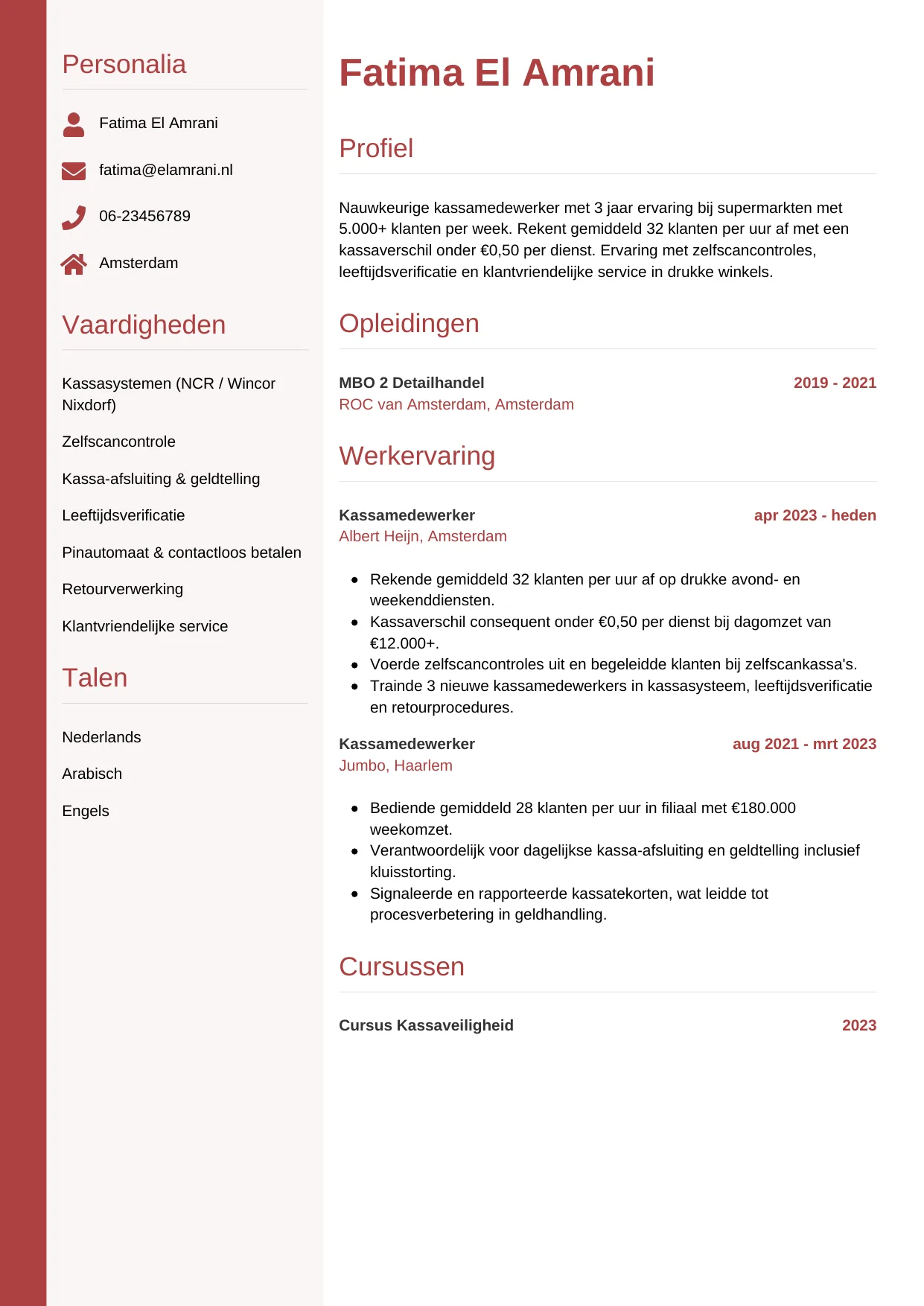 CV Verticaal voor kassamedewerker