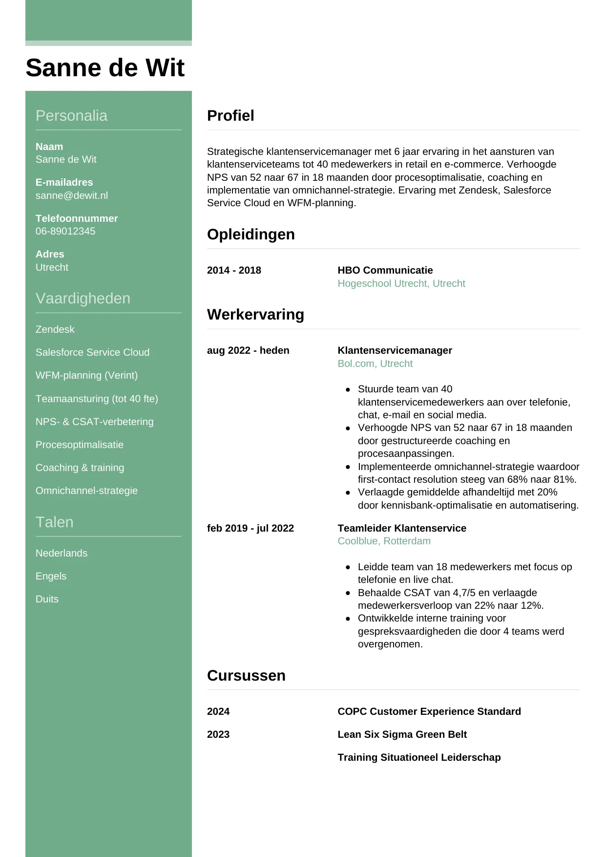 CV Casual voor klantenservicemanager