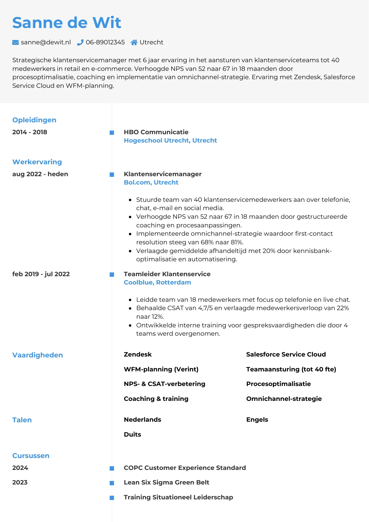CV Chrono voor klantenservicemanager