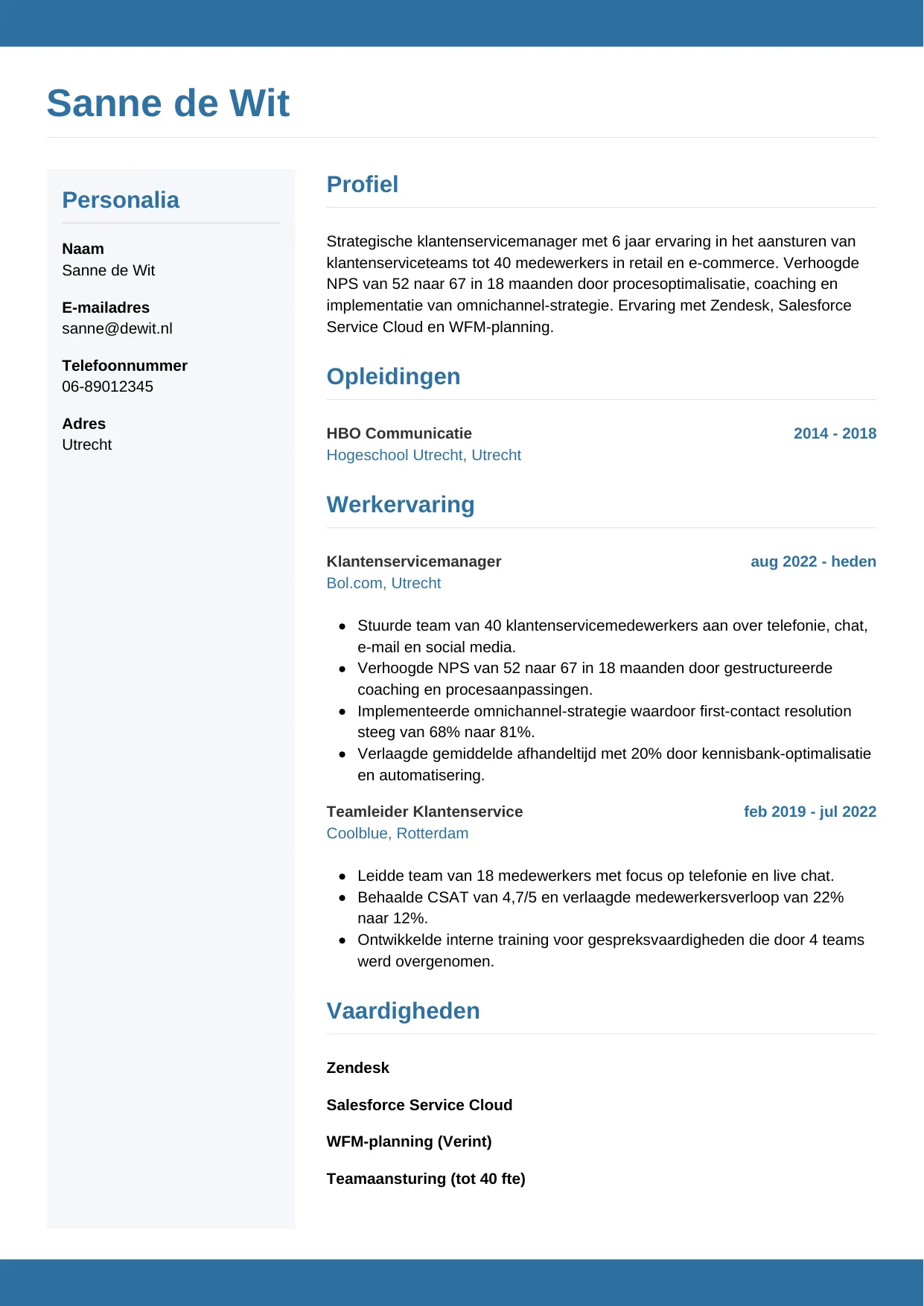CV Horizontaal voor klantenservicemanager