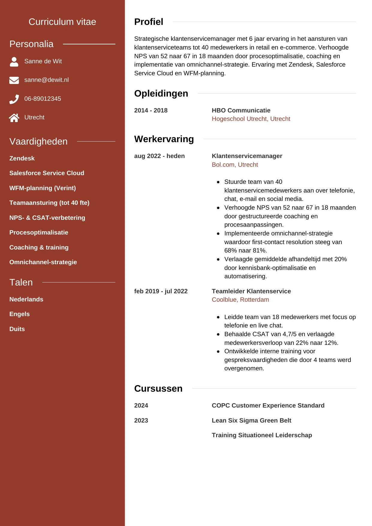 CV Modern voor klantenservicemanager