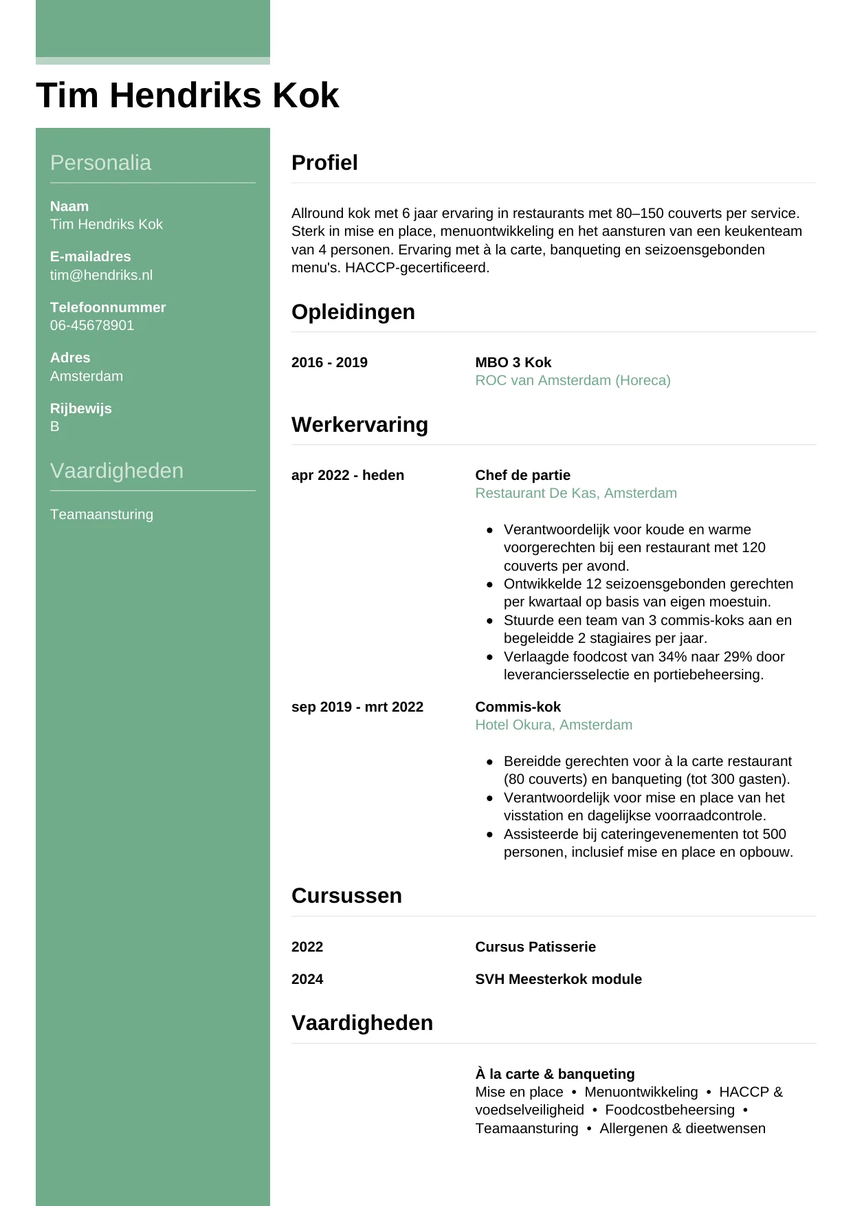 CV Casual voor kok