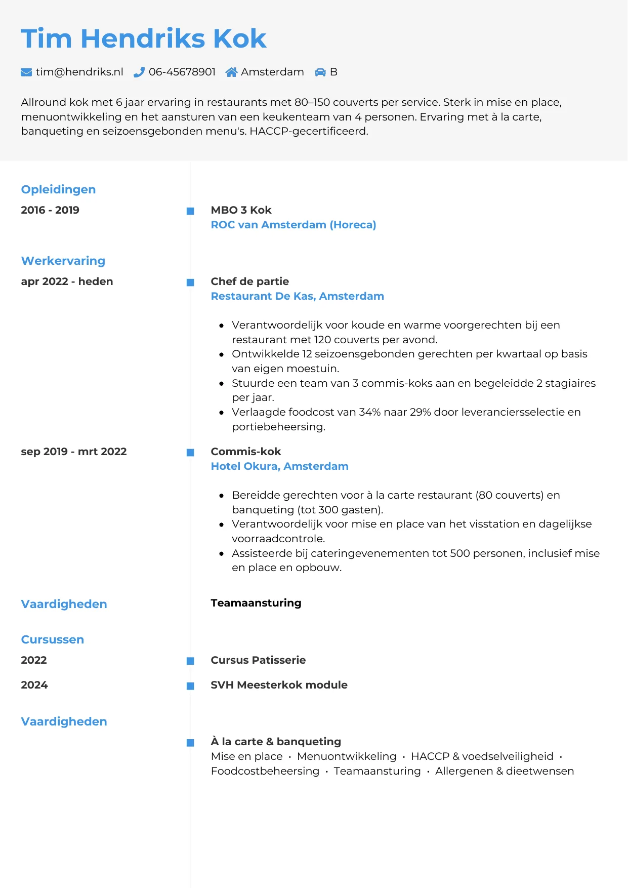 CV Chrono voor kok
