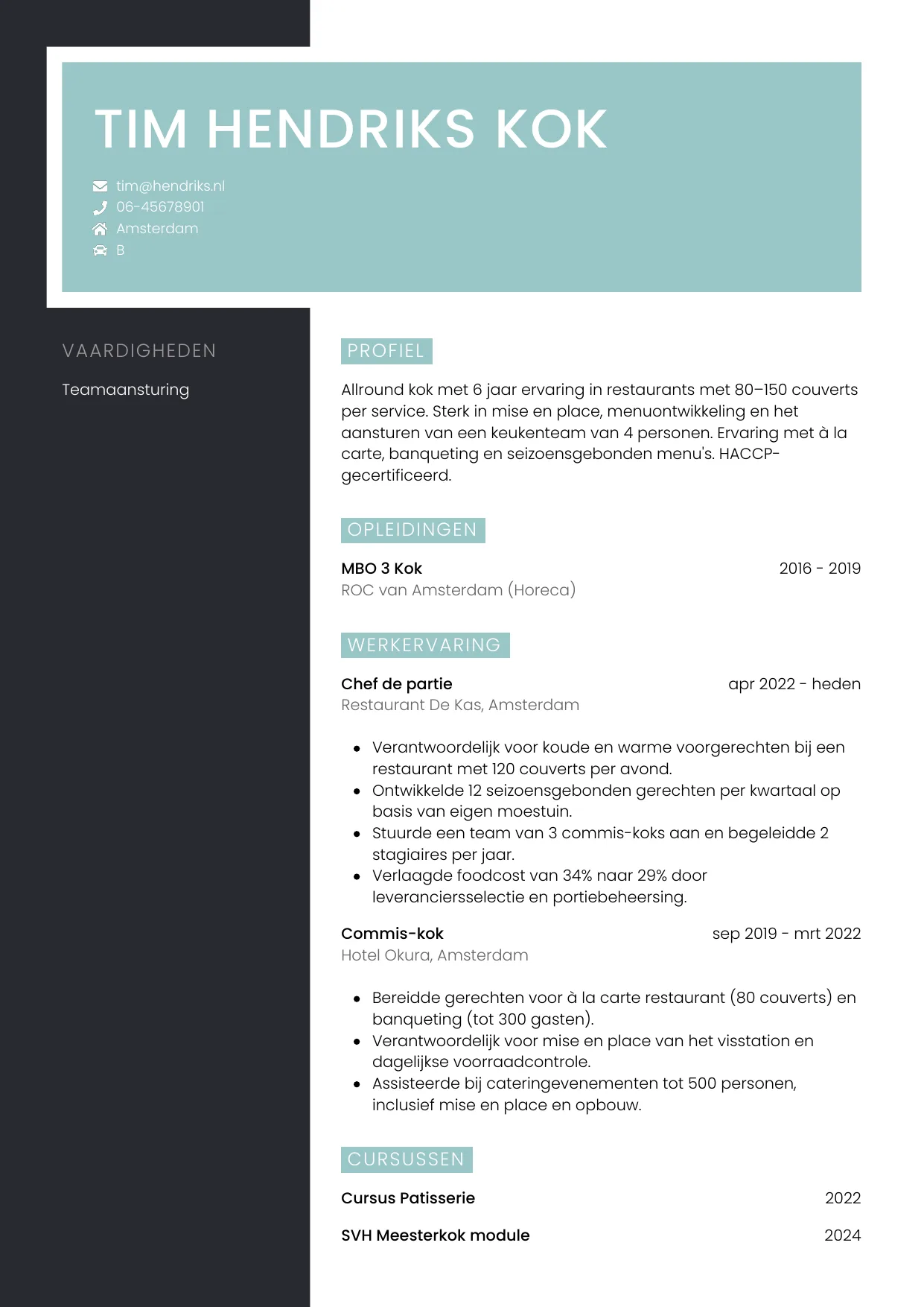 CV Elegant voor kok