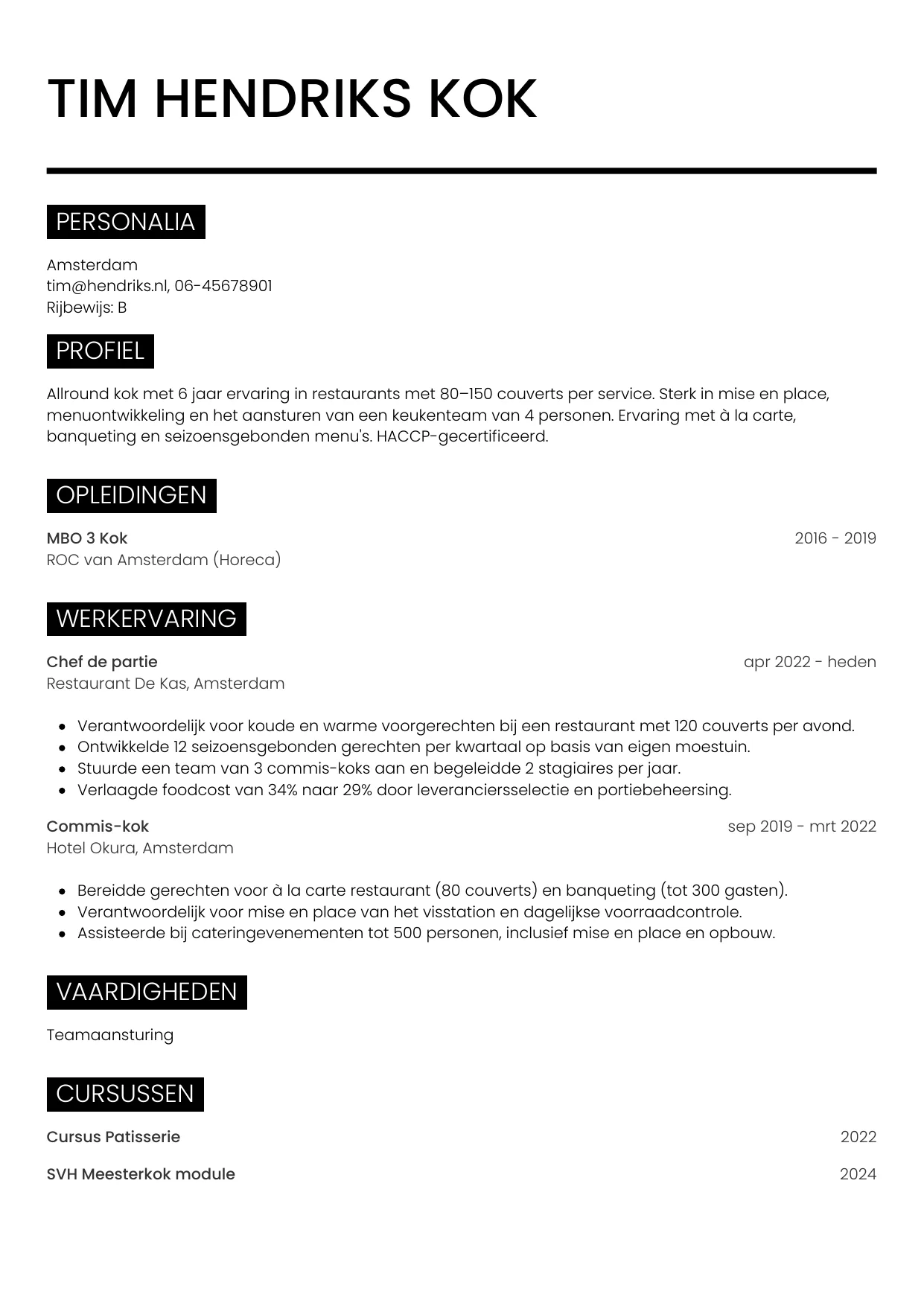 CV Metro voor kok