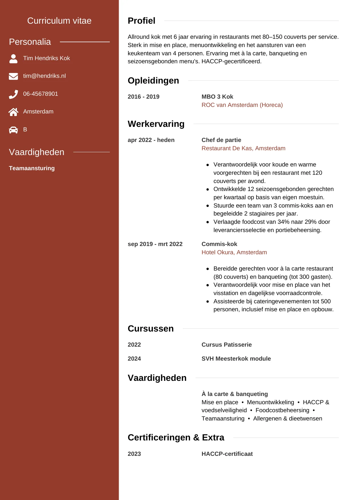 CV Modern voor kok