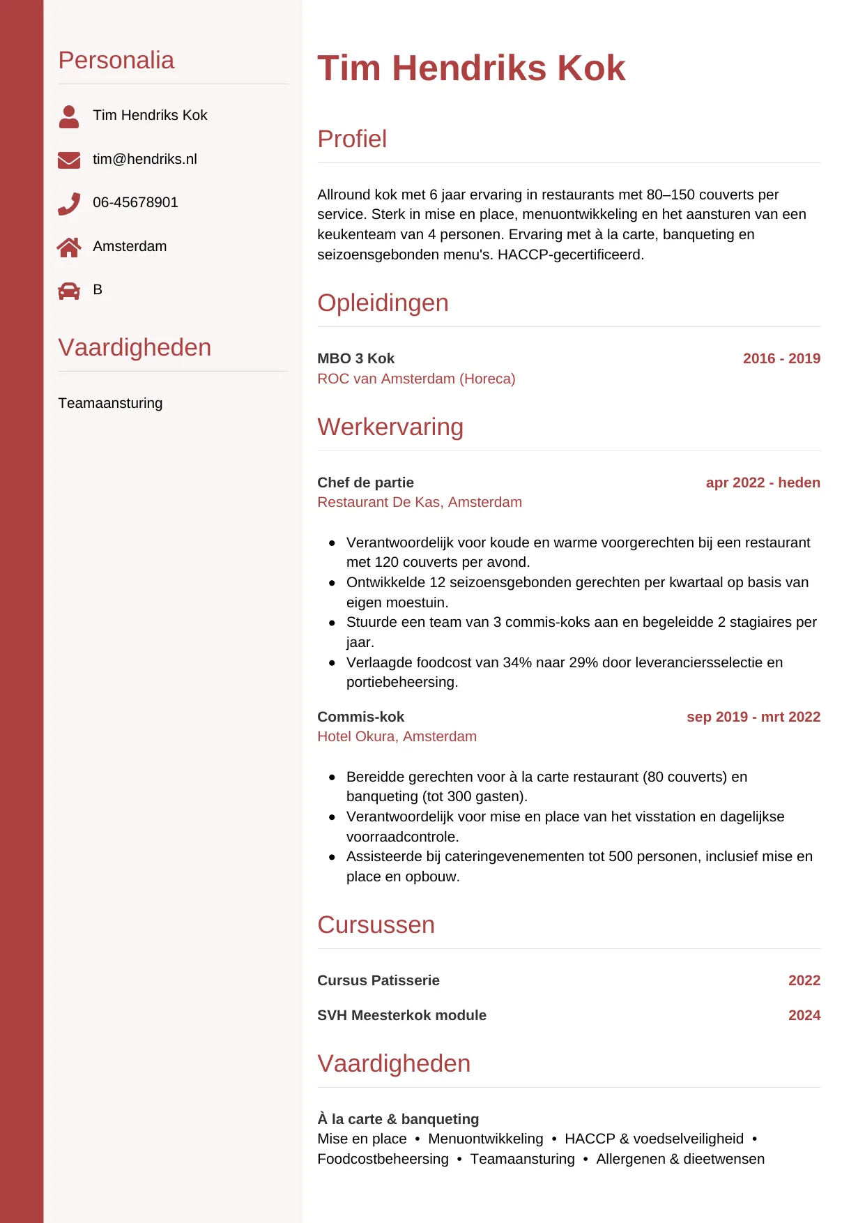 CV Verticaal voor kok