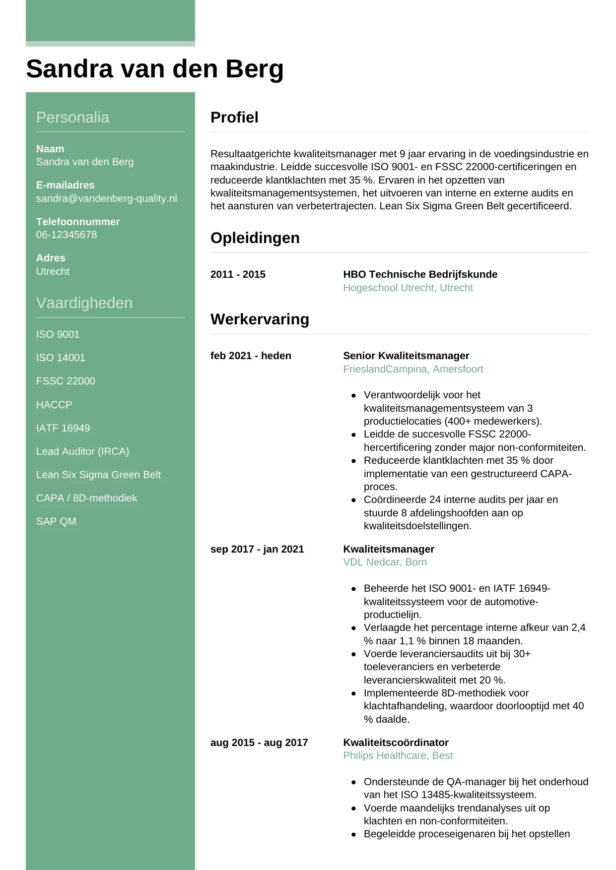 CV Casual voor kwaliteitsmanager