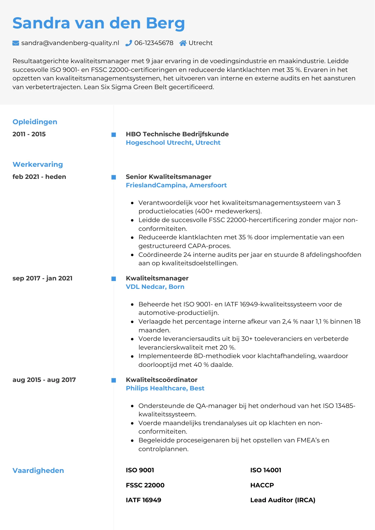 CV Chrono voor kwaliteitsmanager
