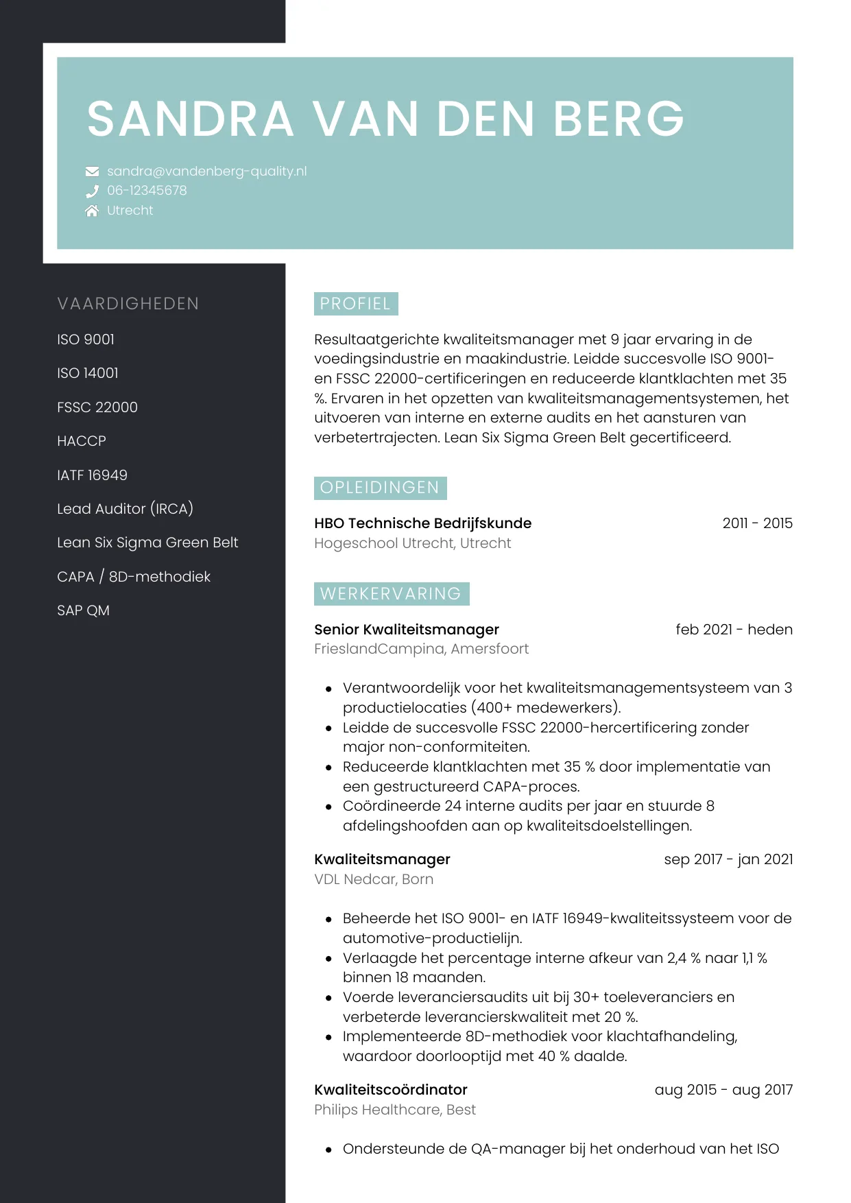 CV Elegant voor kwaliteitsmanager