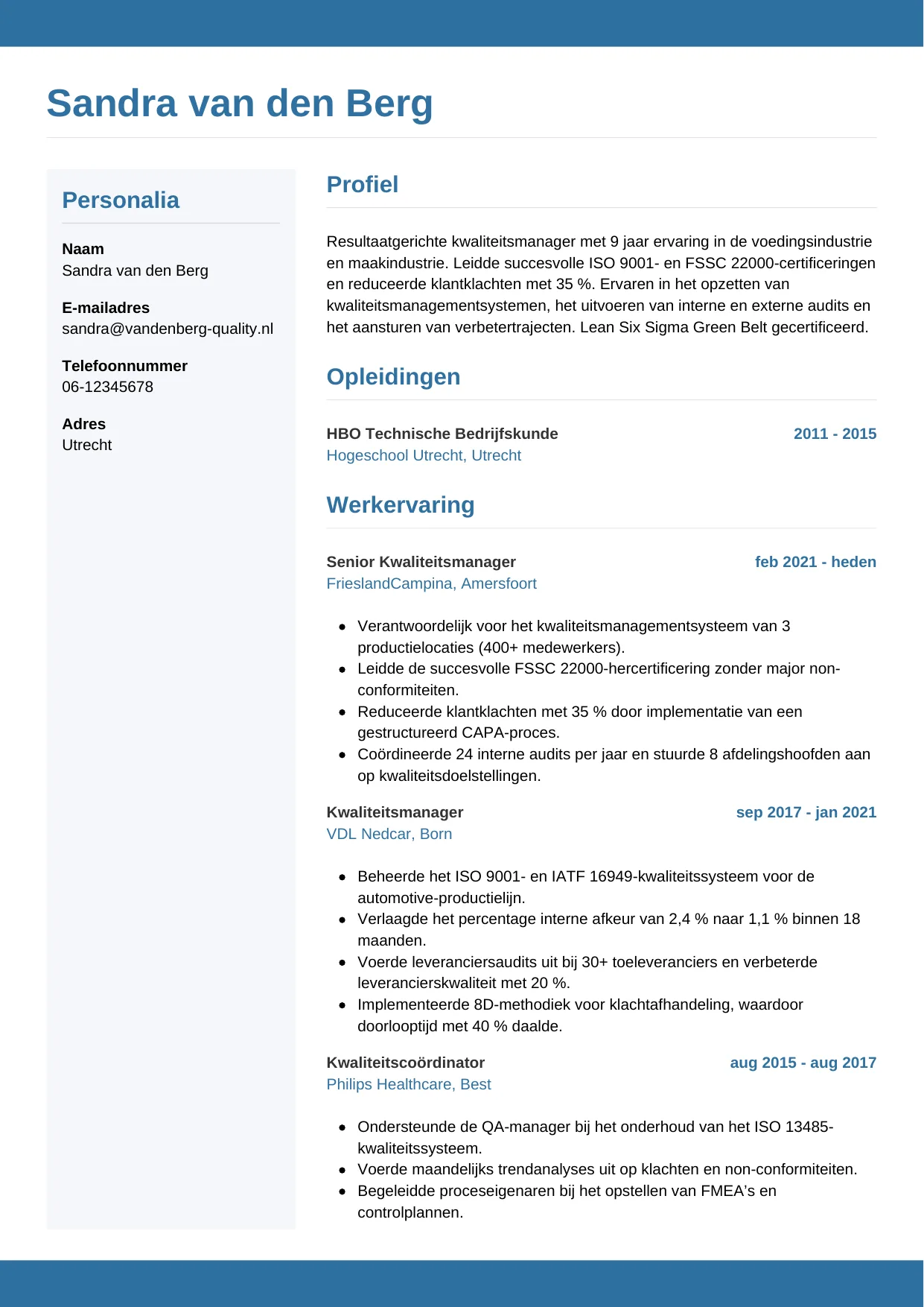 CV Horizontaal voor kwaliteitsmanager